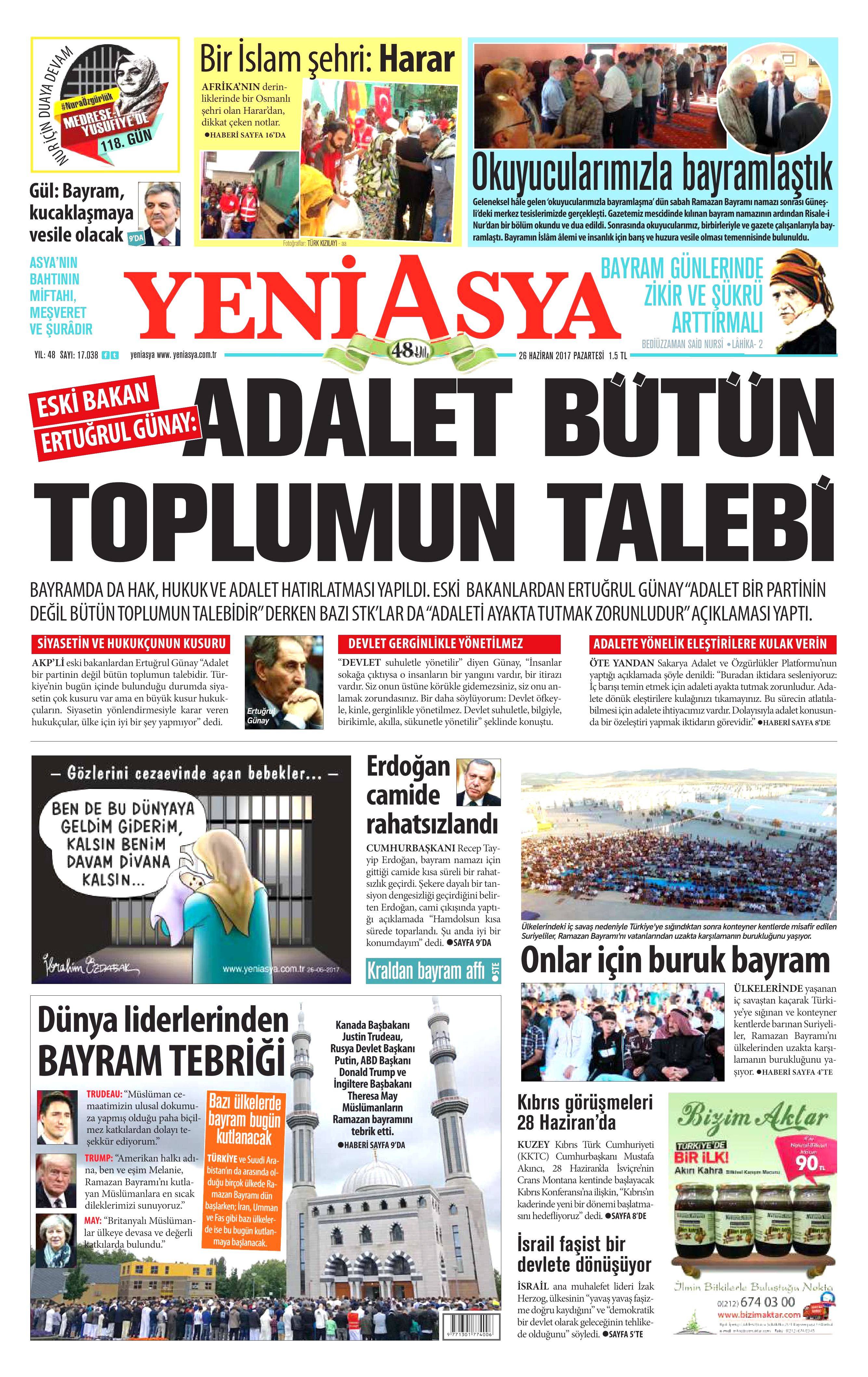 26 Haziran 2017 Pazartesi gazete manşetleri - 22