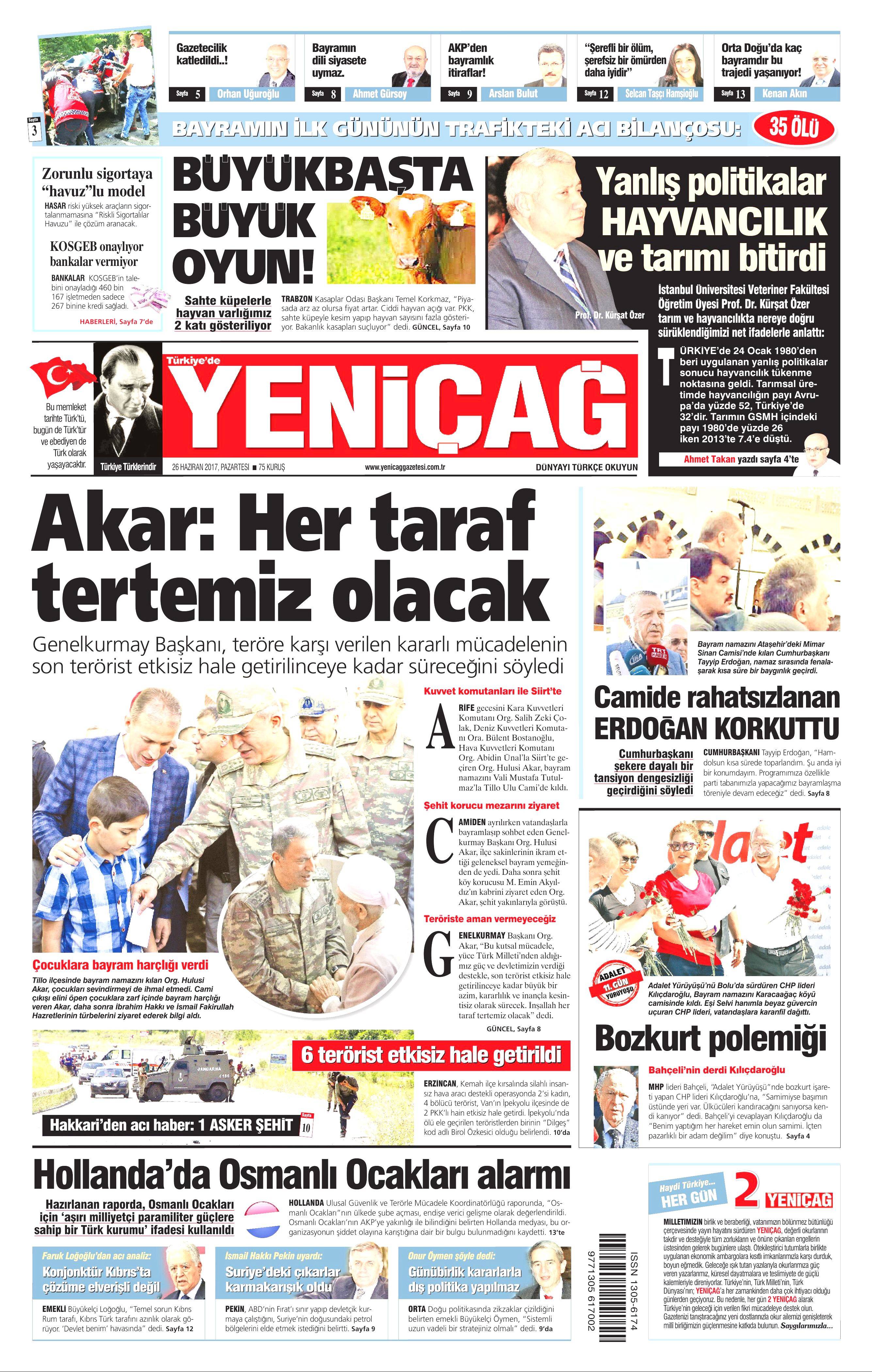 26 Haziran 2017 Pazartesi gazete manşetleri - 24