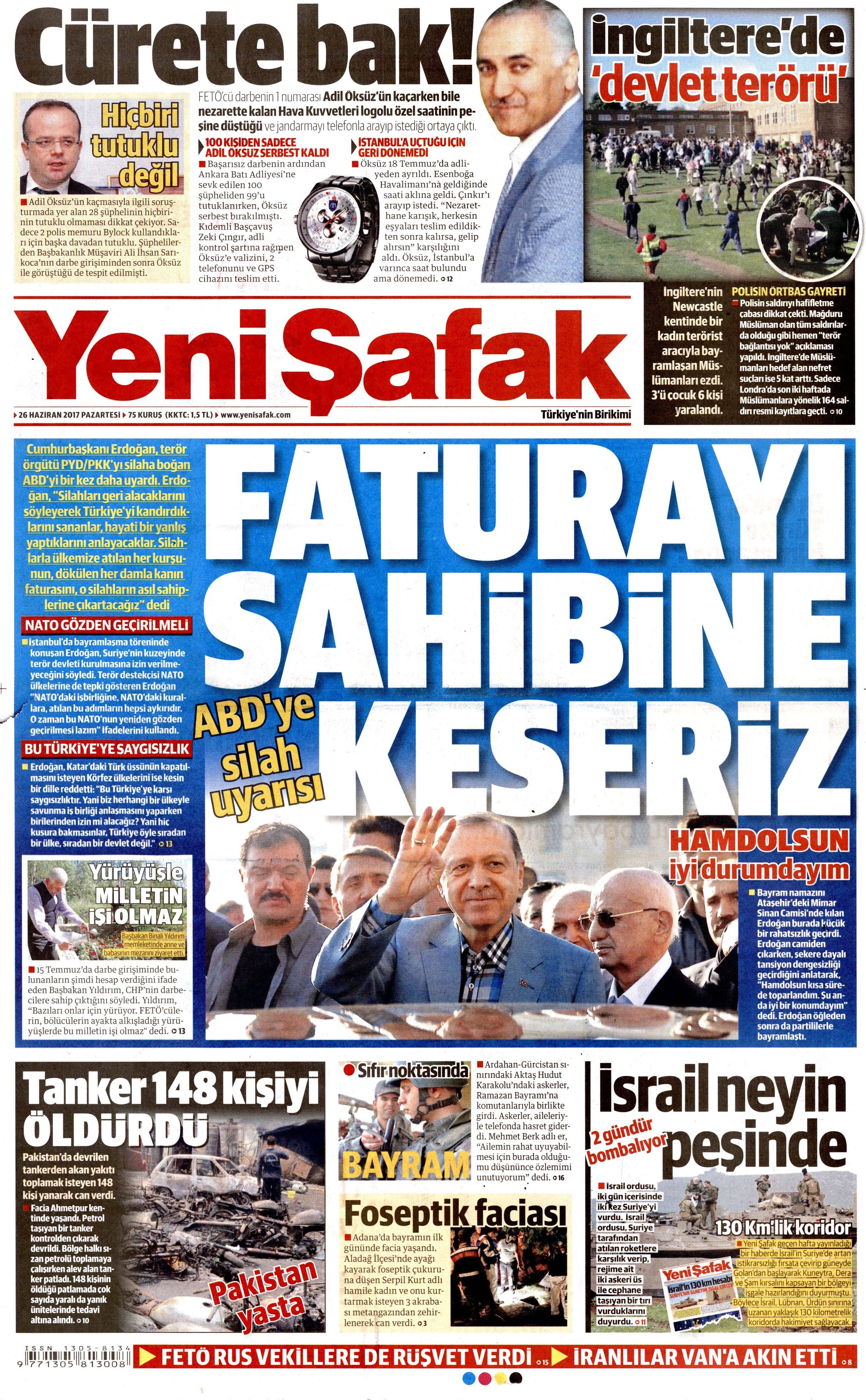 26 Haziran 2017 Pazartesi gazete manşetleri - 25