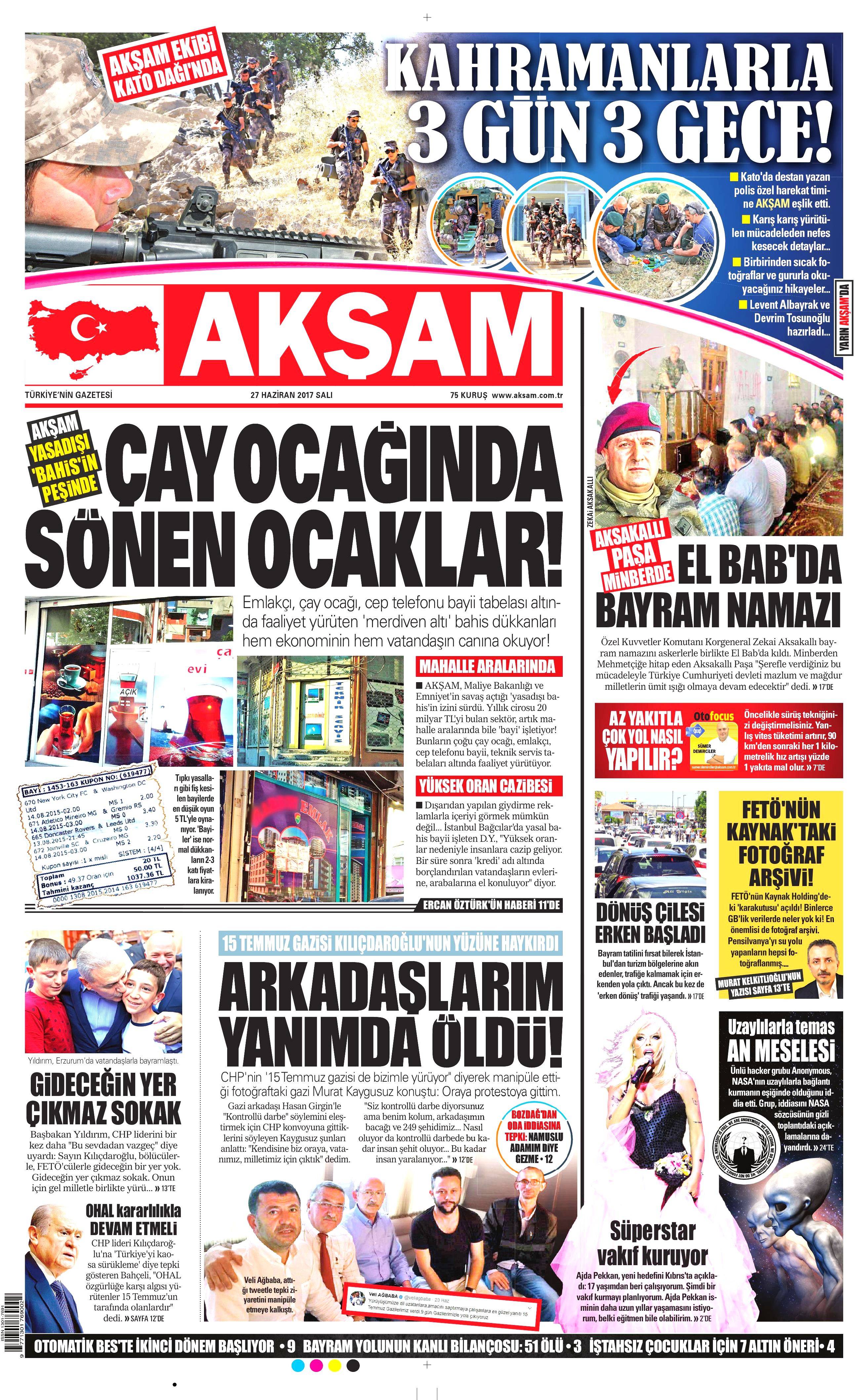 27 Haziran 2017 Salı gazete manşetleri - 1