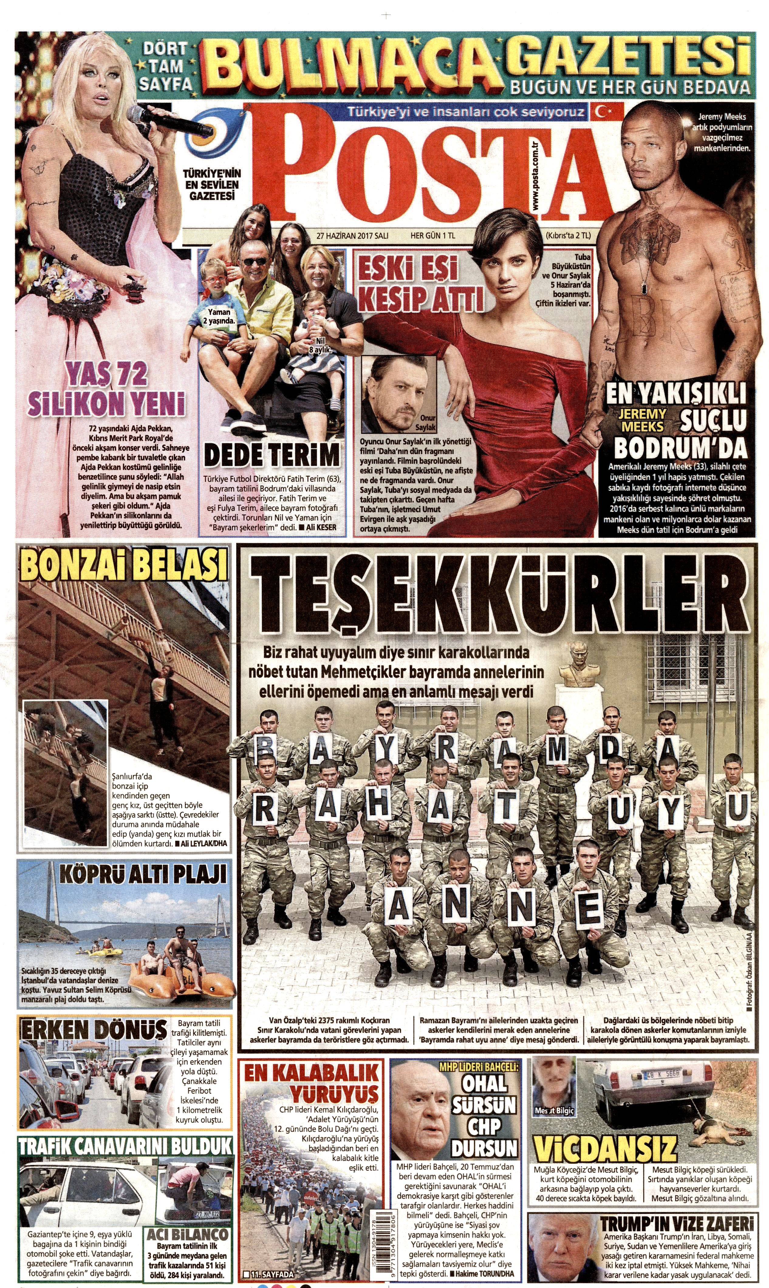 27 Haziran 2017 Salı gazete manşetleri - 14