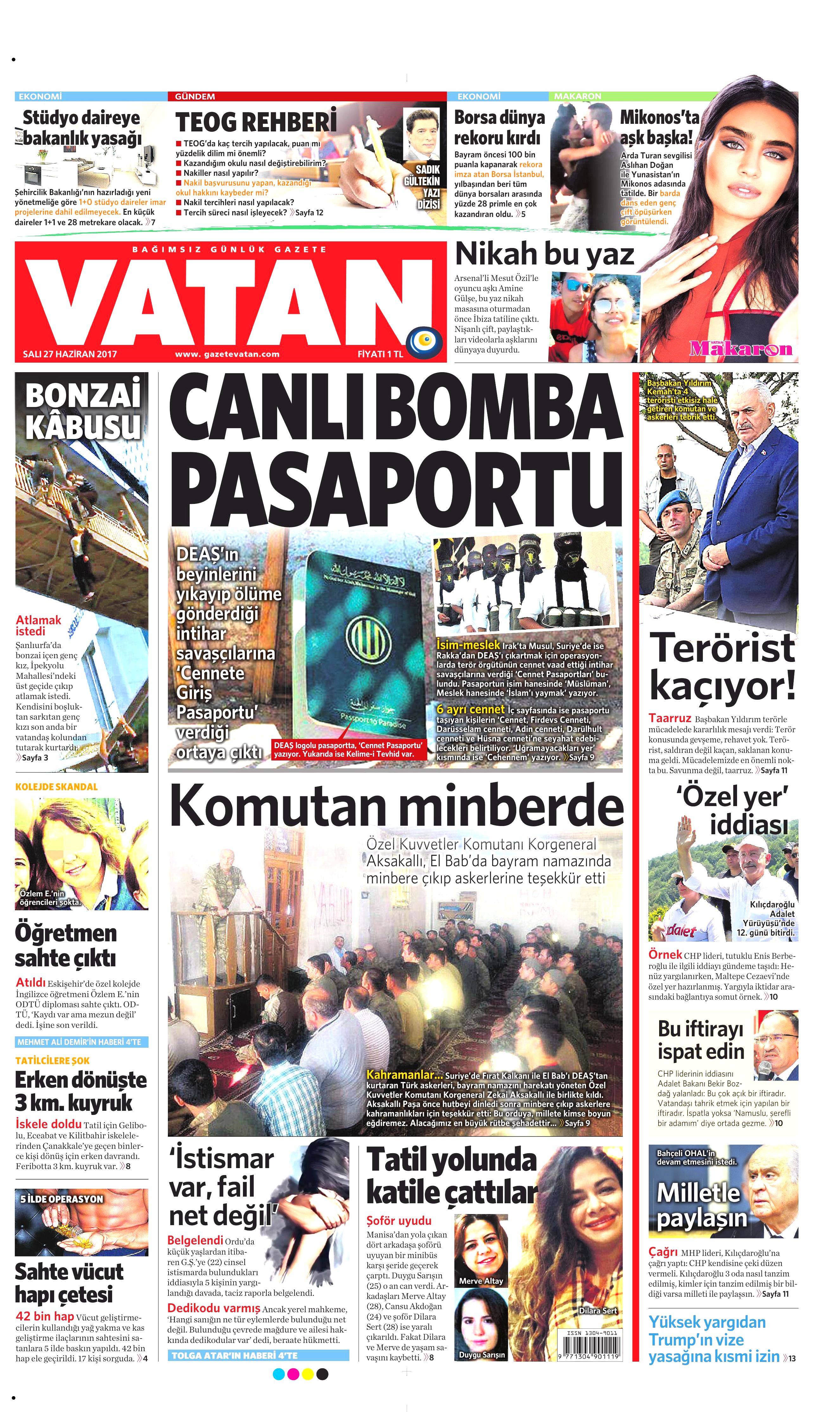 27 Haziran 2017 Salı gazete manşetleri - 20