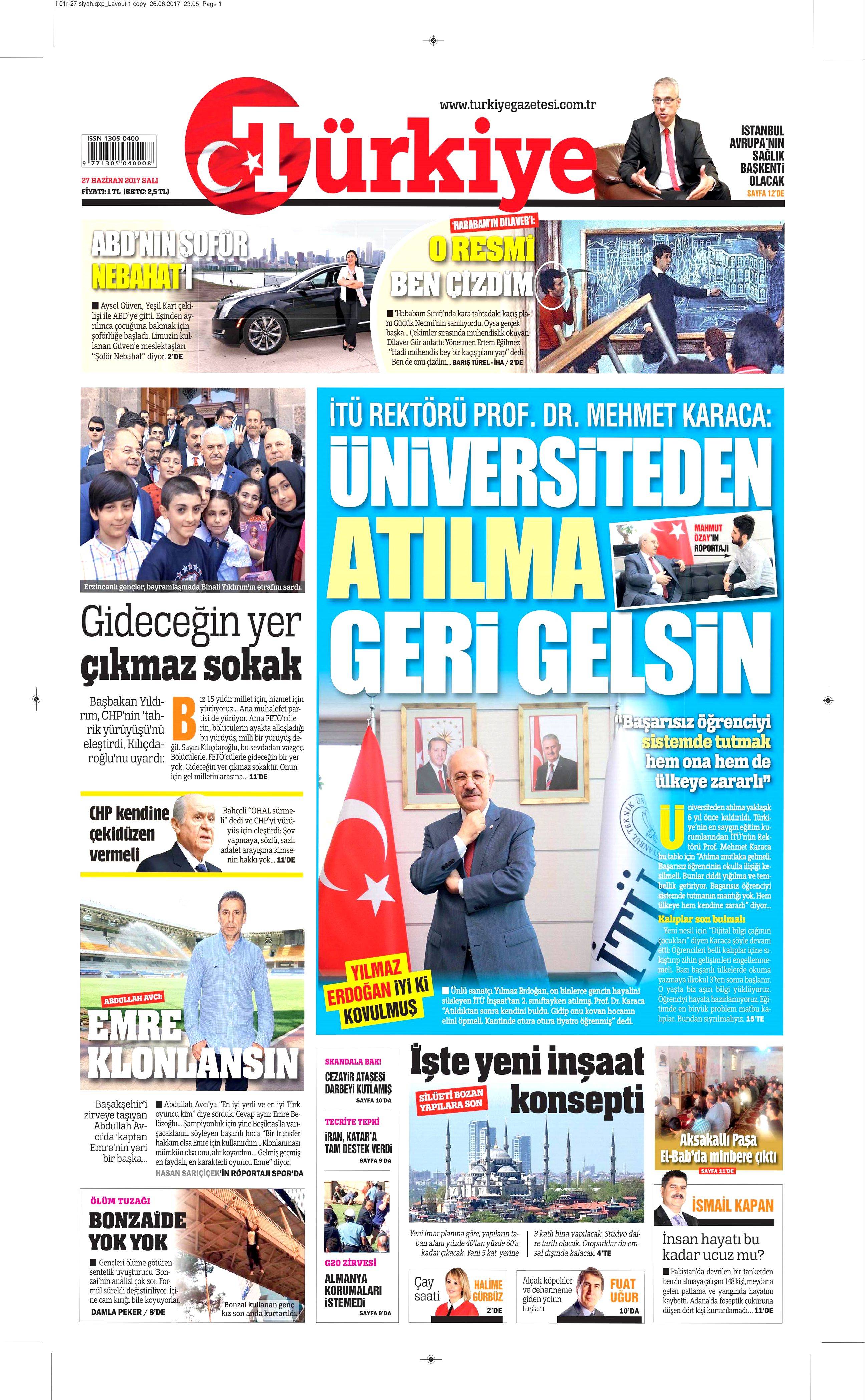 27 Haziran 2017 Salı gazete manşetleri - 19