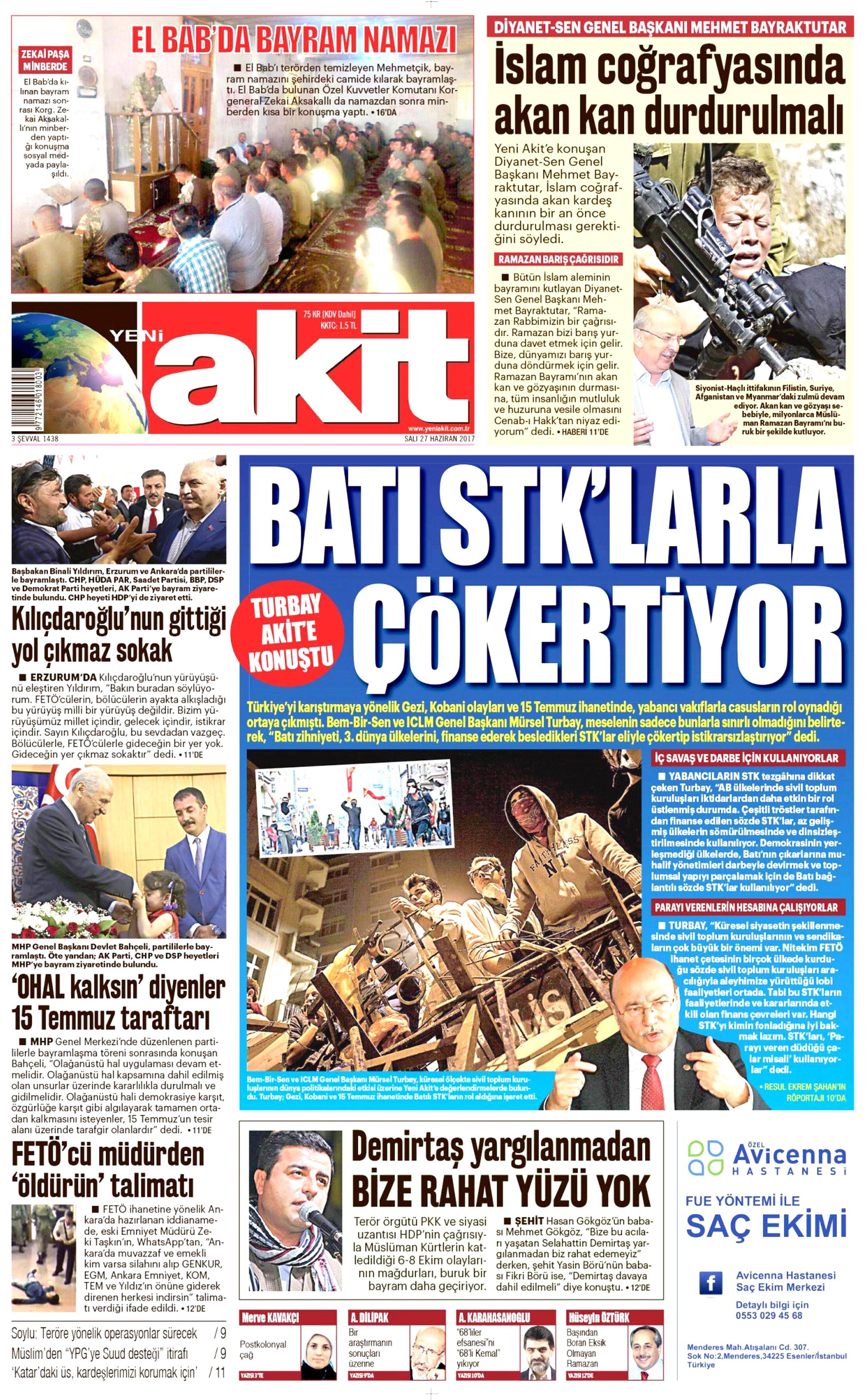 27 Haziran 2017 Salı gazete manşetleri - 2