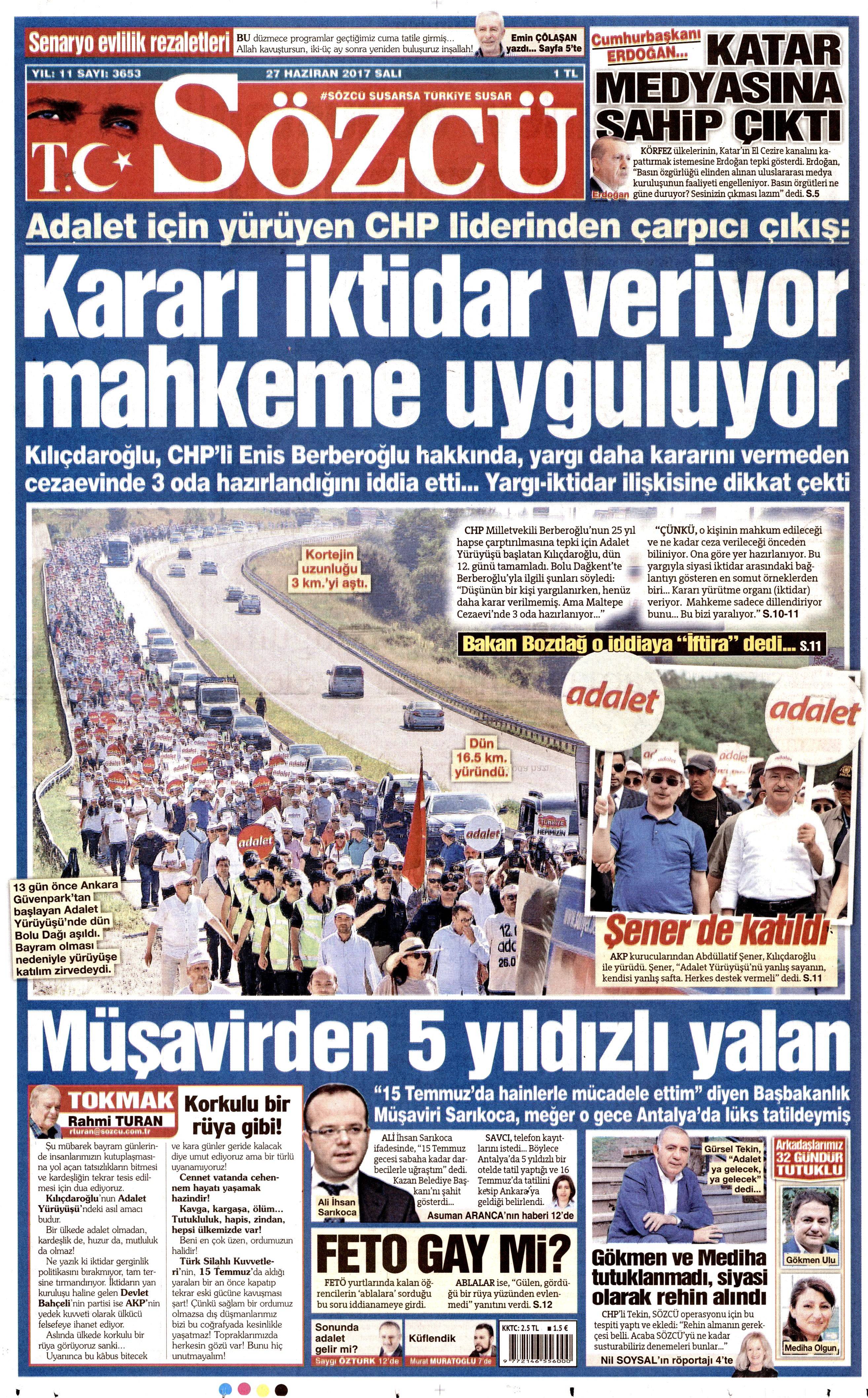 27 Haziran 2017 Salı gazete manşetleri - 17