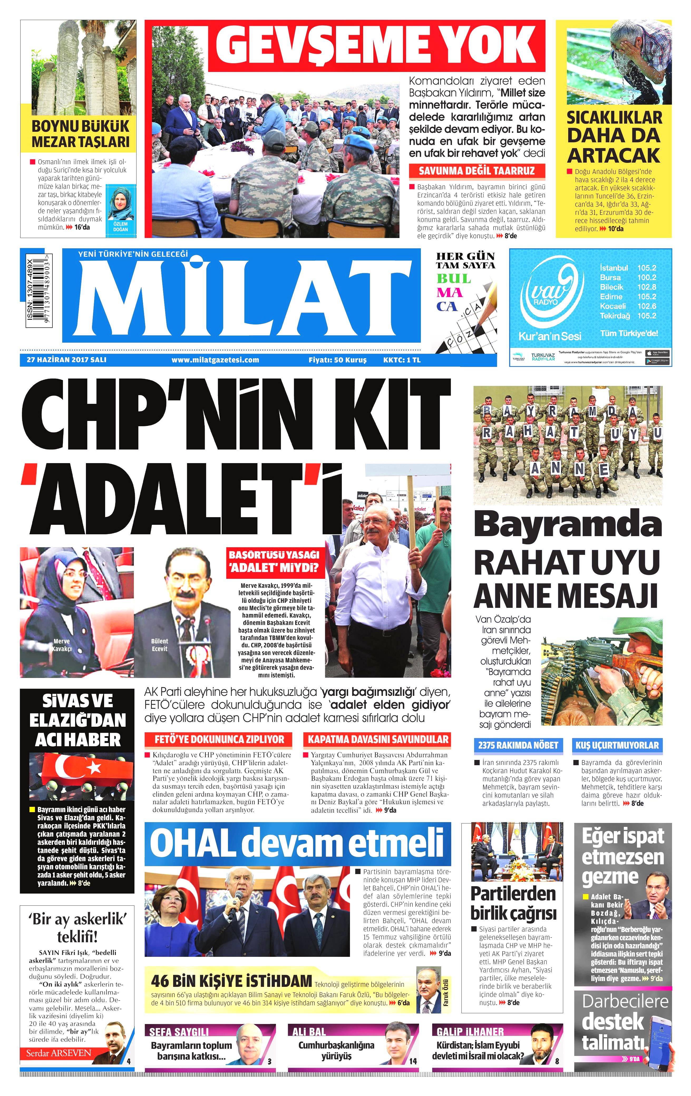 27 Haziran 2017 Salı gazete manşetleri - 12