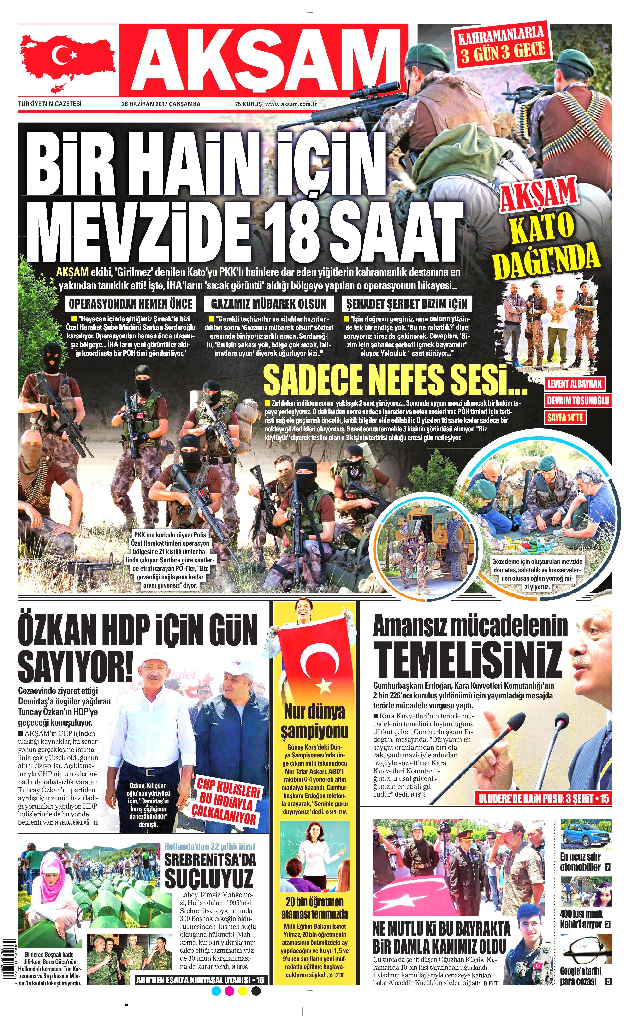 28 Haziran 2017 Çarşamba gazete manşetleri - 1