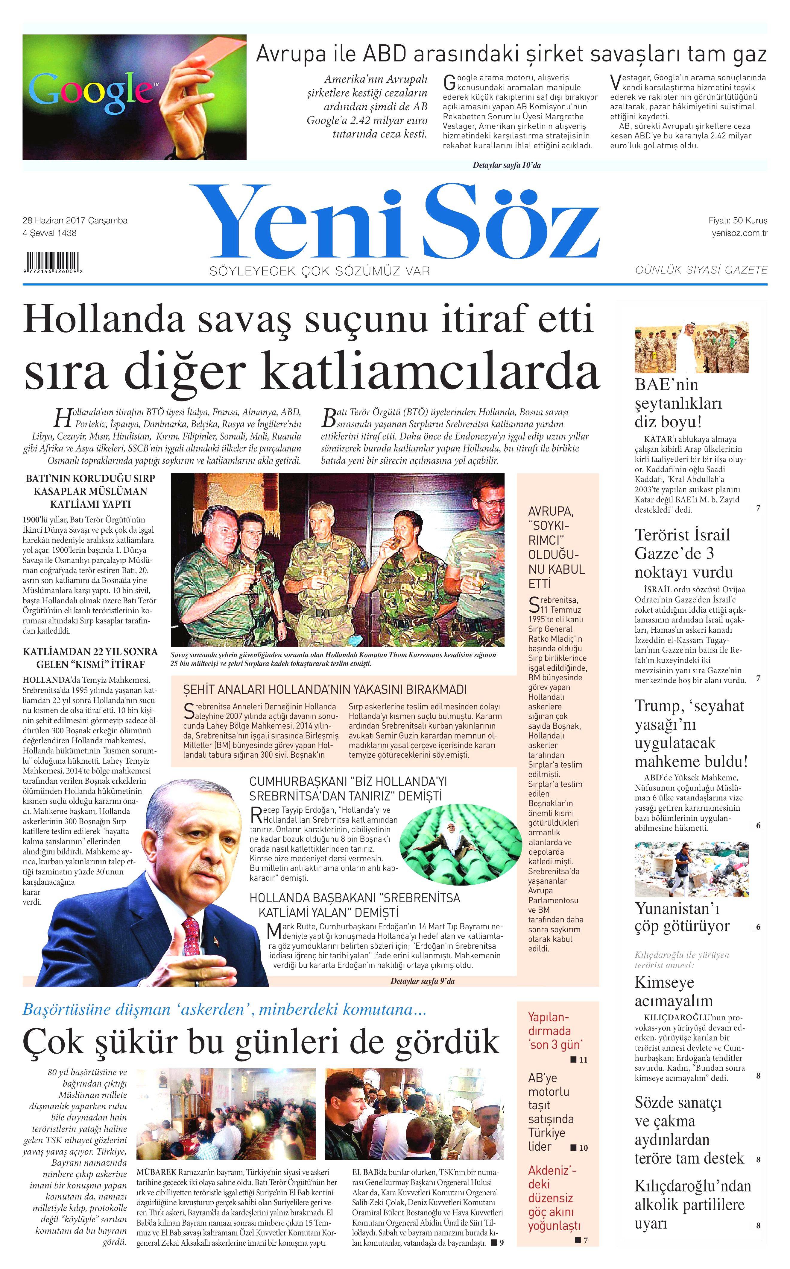 28 Haziran 2017 Çarşamba gazete manşetleri - 28