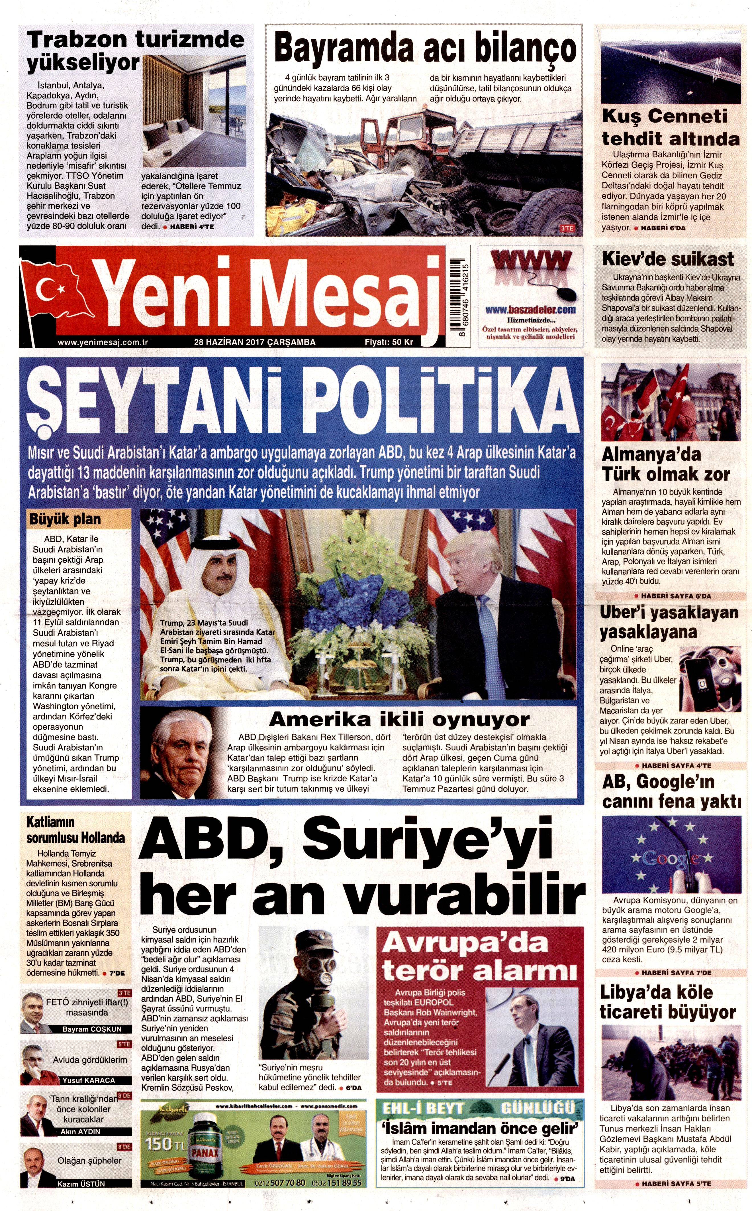 28 Haziran 2017 Çarşamba gazete manşetleri - 27