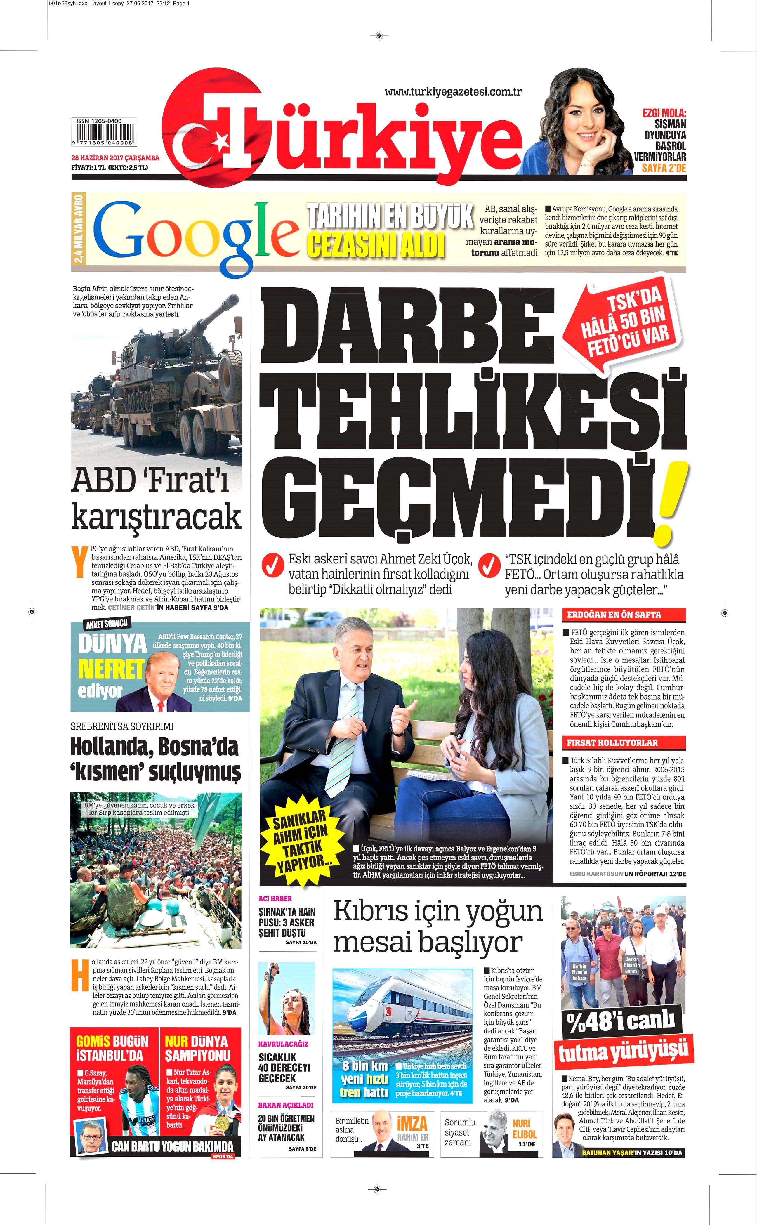 28 Haziran 2017 Çarşamba gazete manşetleri - 22