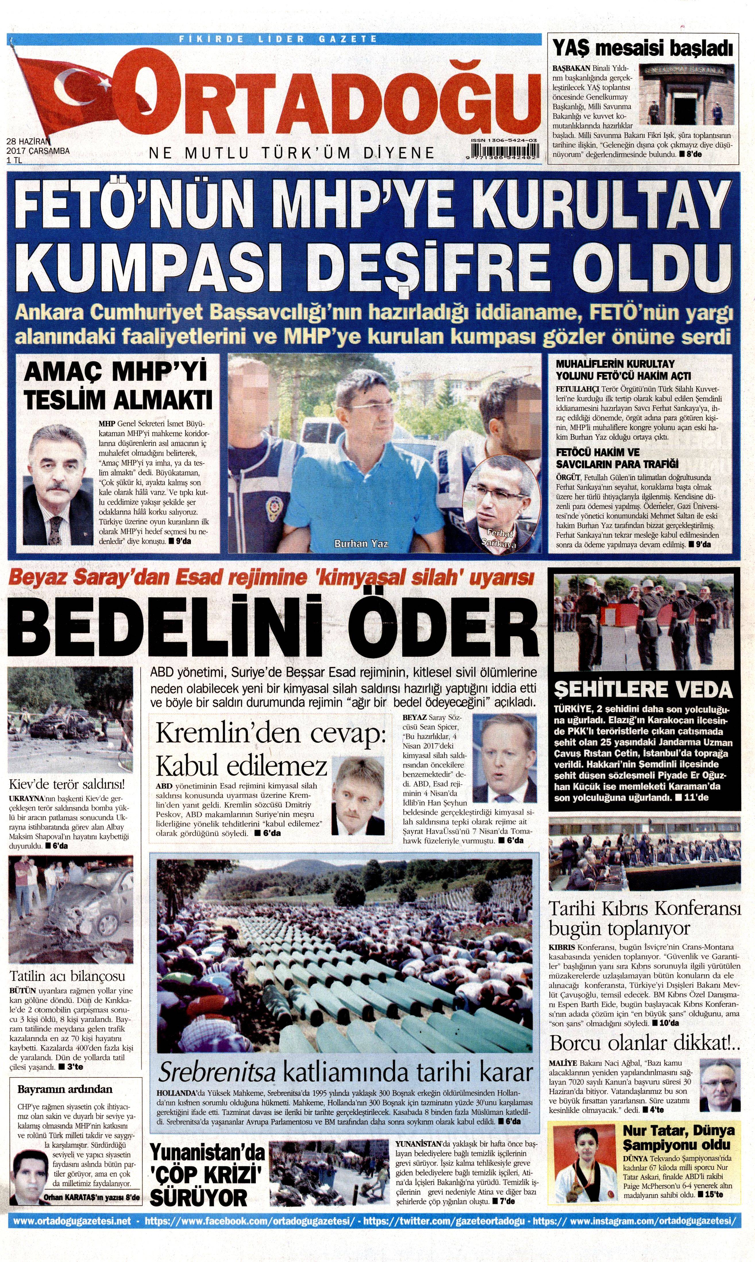 28 Haziran 2017 Çarşamba gazete manşetleri - 16