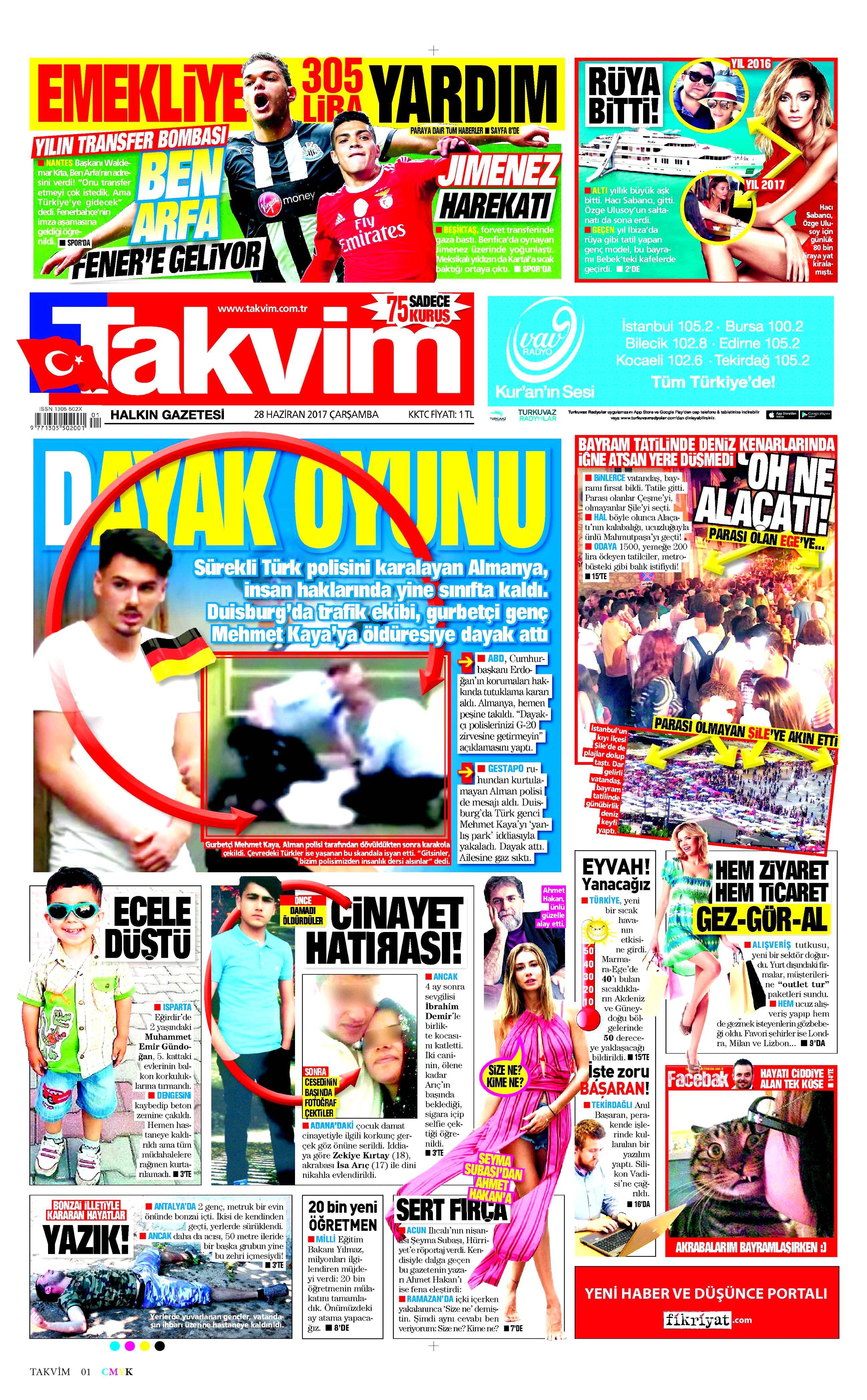 28 Haziran 2017 Çarşamba gazete manşetleri - 21