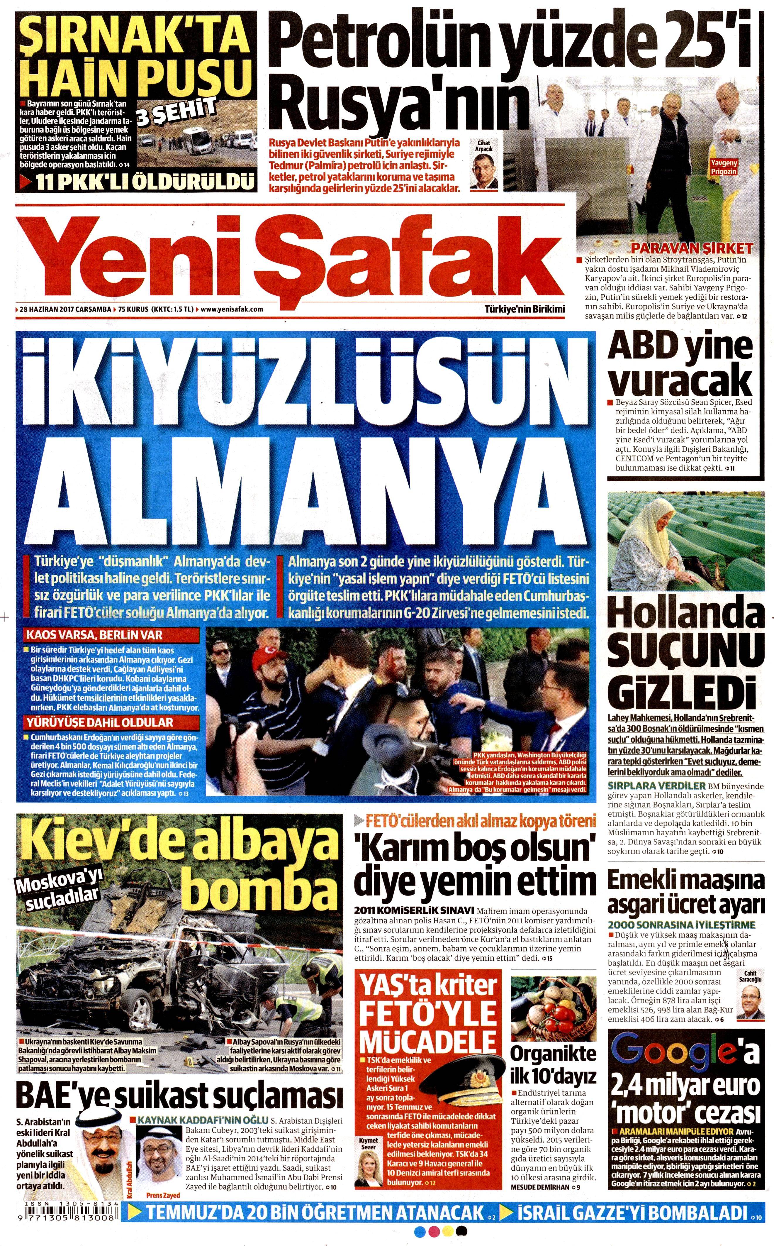 28 Haziran 2017 Çarşamba gazete manşetleri - 29