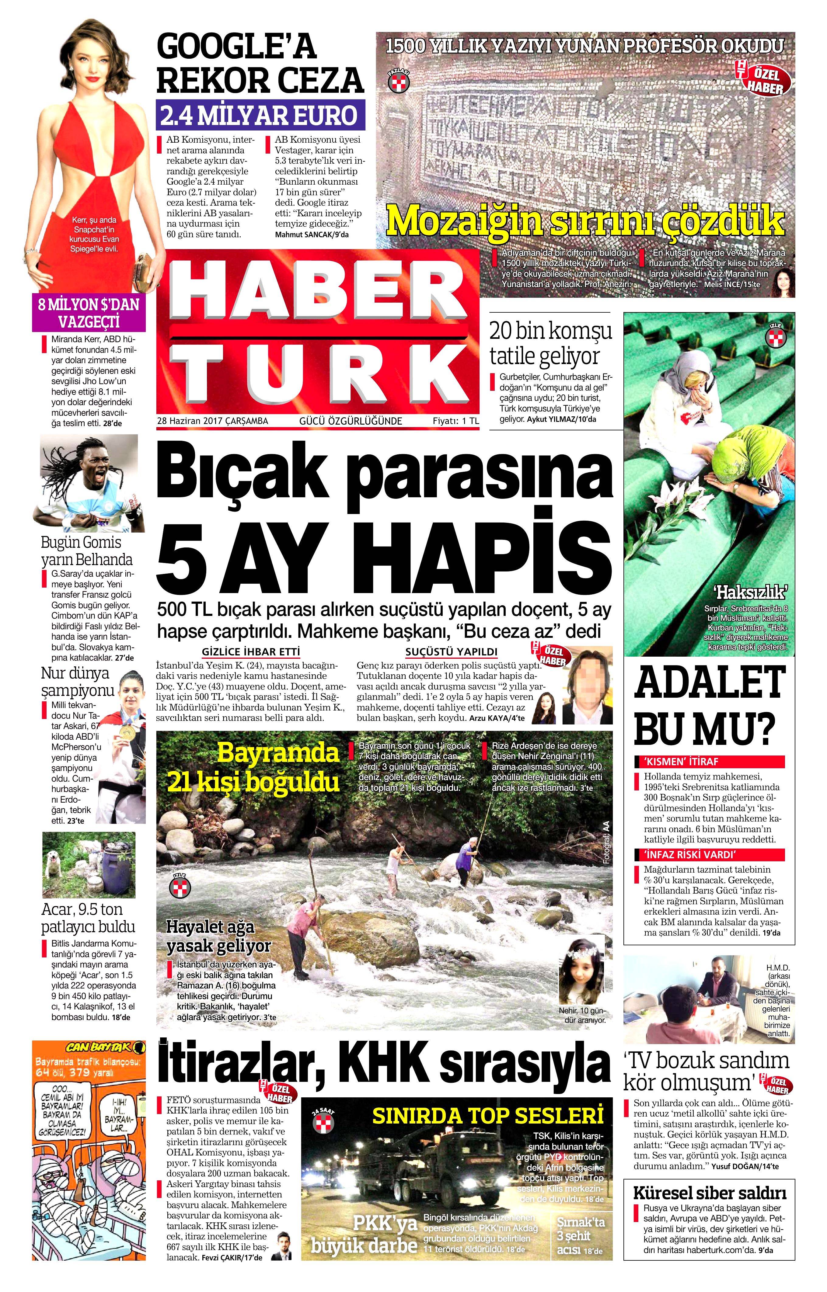 28 Haziran 2017 Çarşamba gazete manşetleri - 9