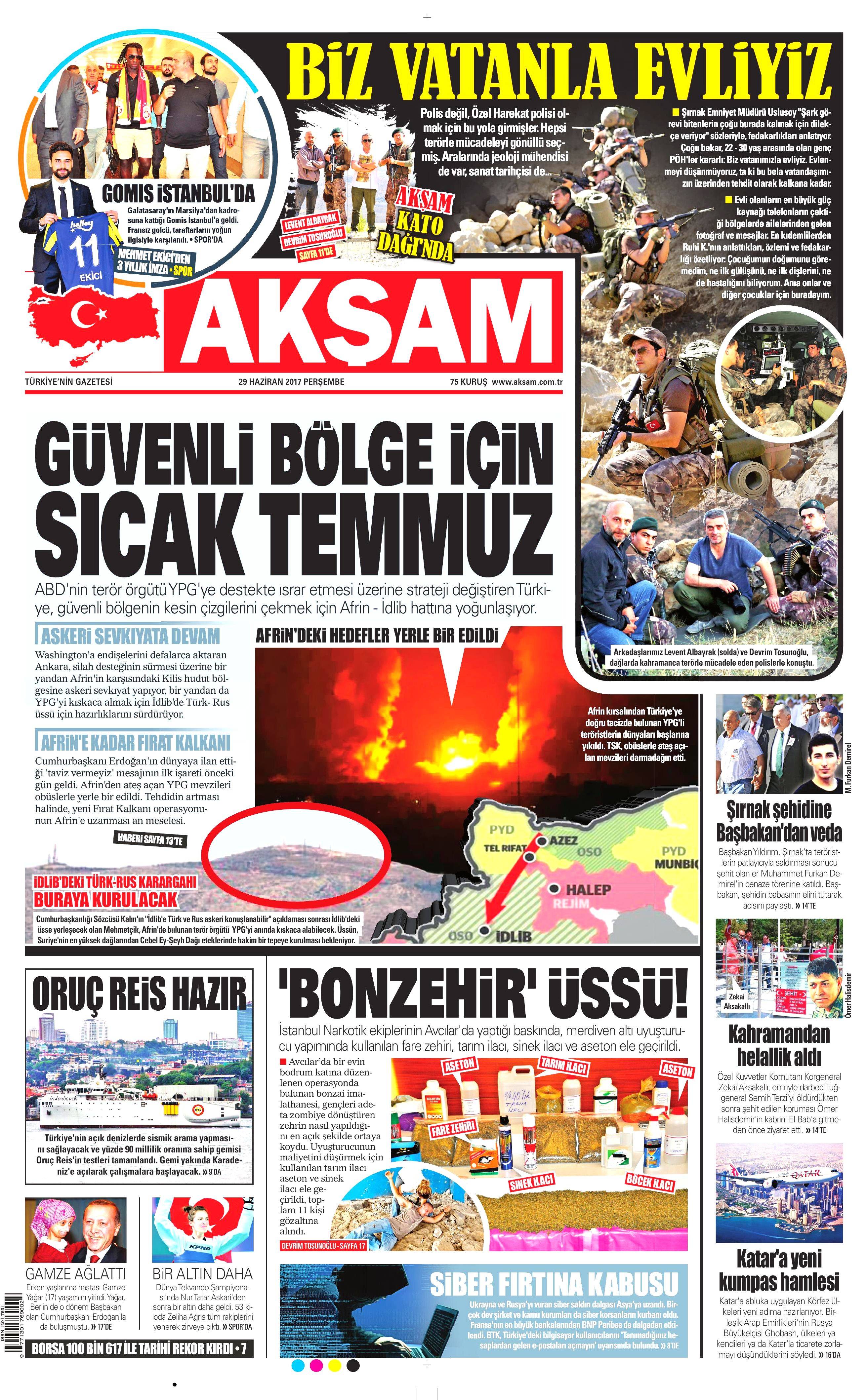 29 Haziran 2017 Perşembe gazete manşetleri - 1