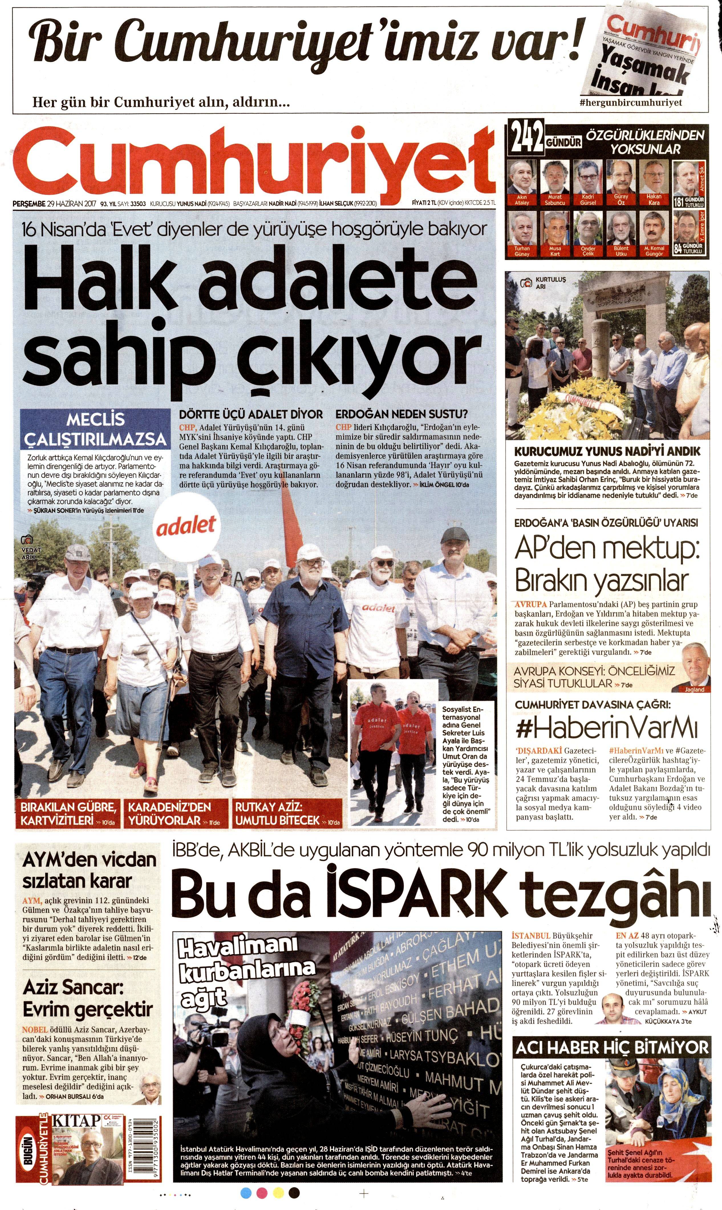 29 Haziran 2017 Perşembe gazete manşetleri - 5