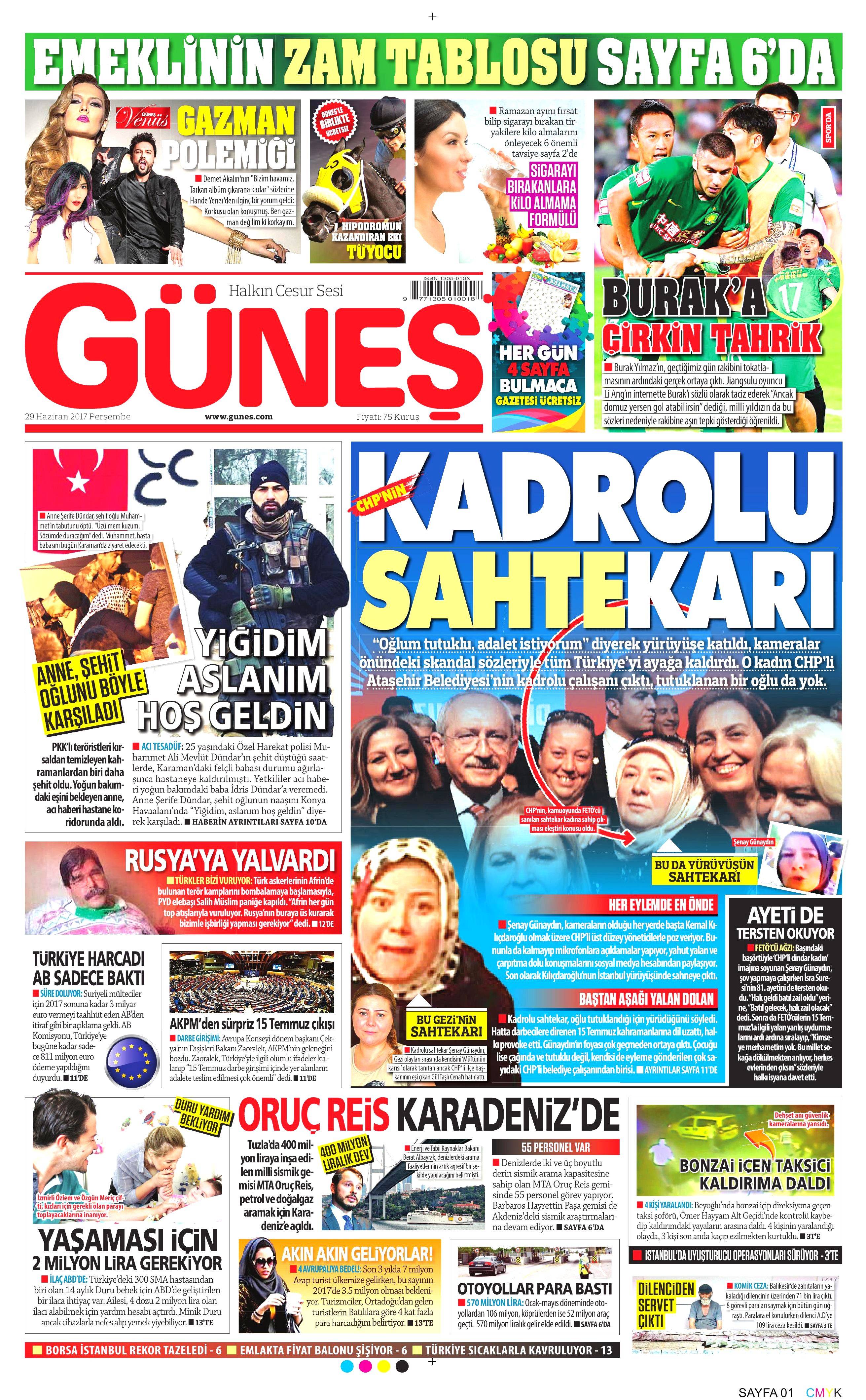 29 Haziran 2017 Perşembe gazete manşetleri - 8