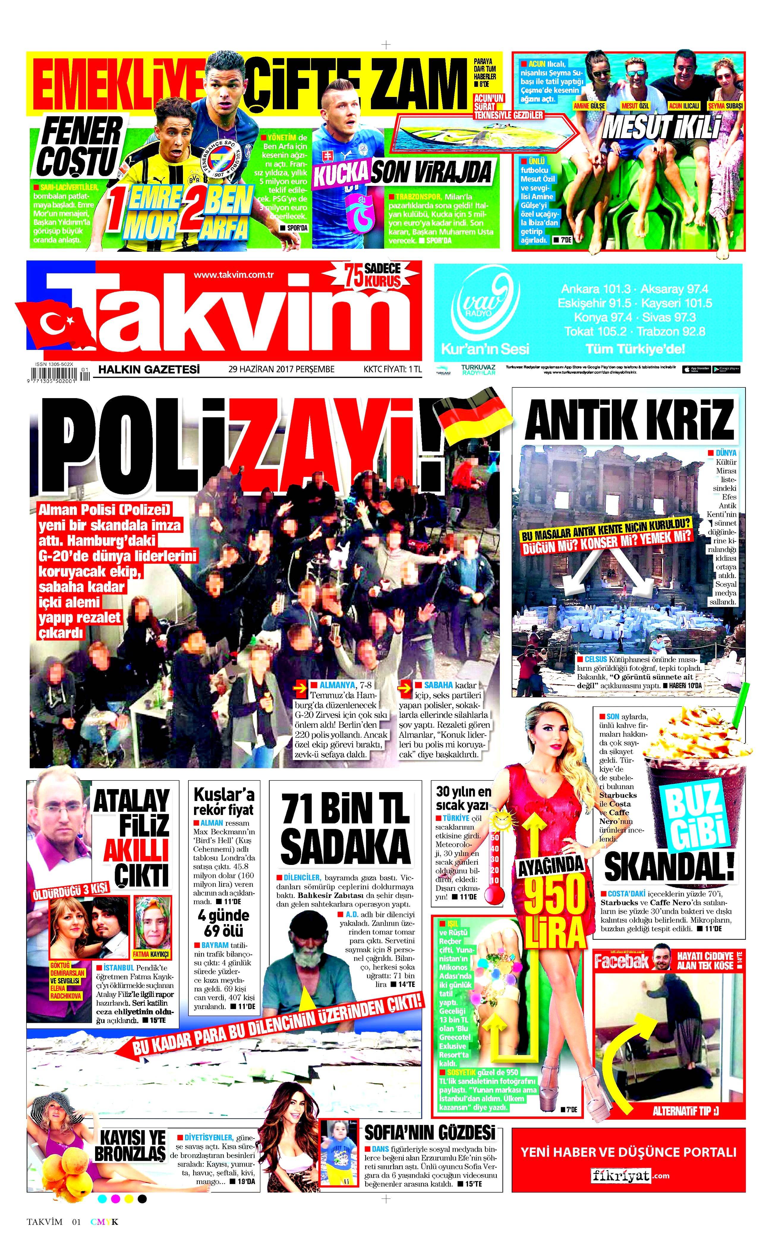 29 Haziran 2017 Perşembe gazete manşetleri - 21