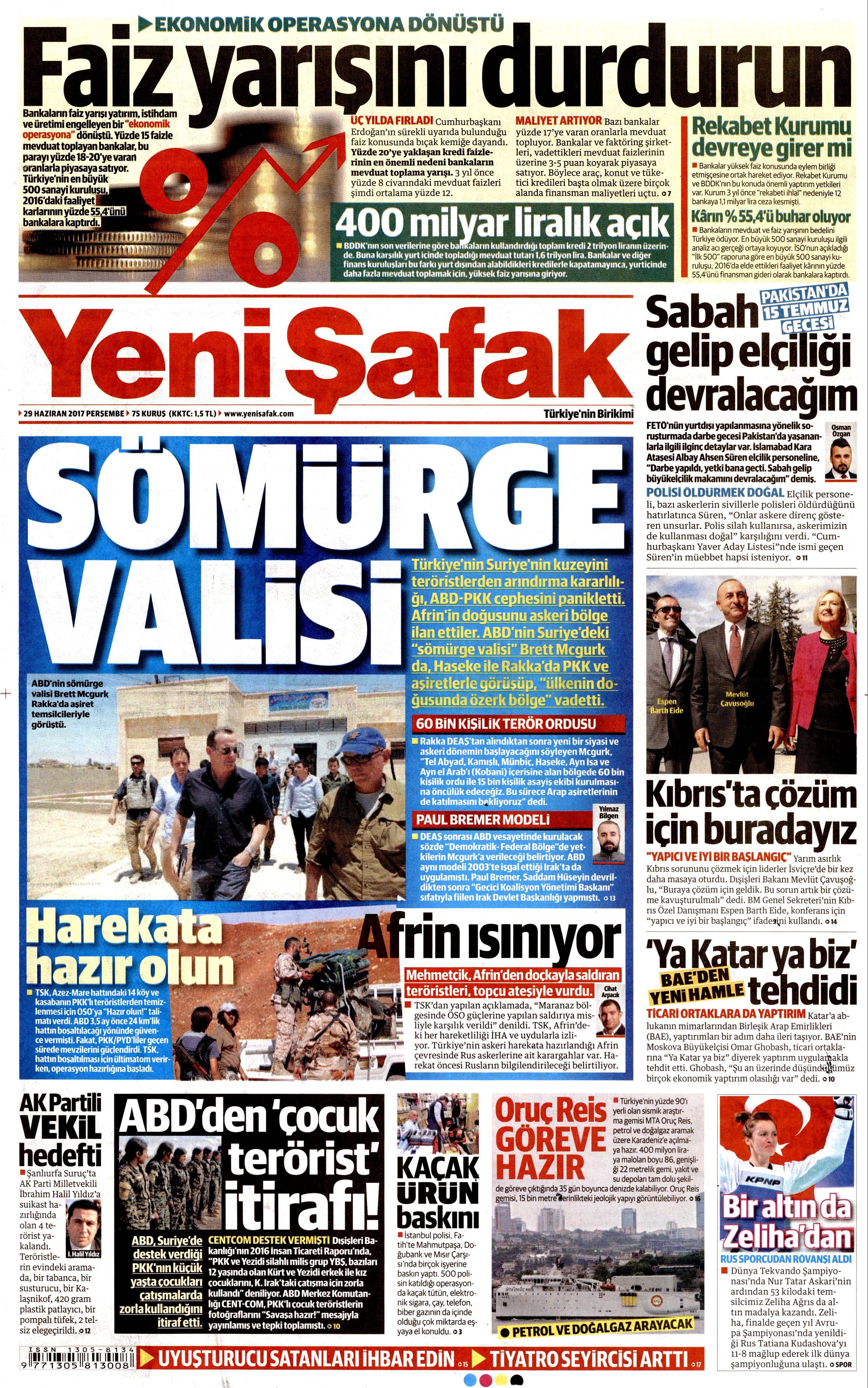 29 Haziran 2017 Perşembe gazete manşetleri - 29