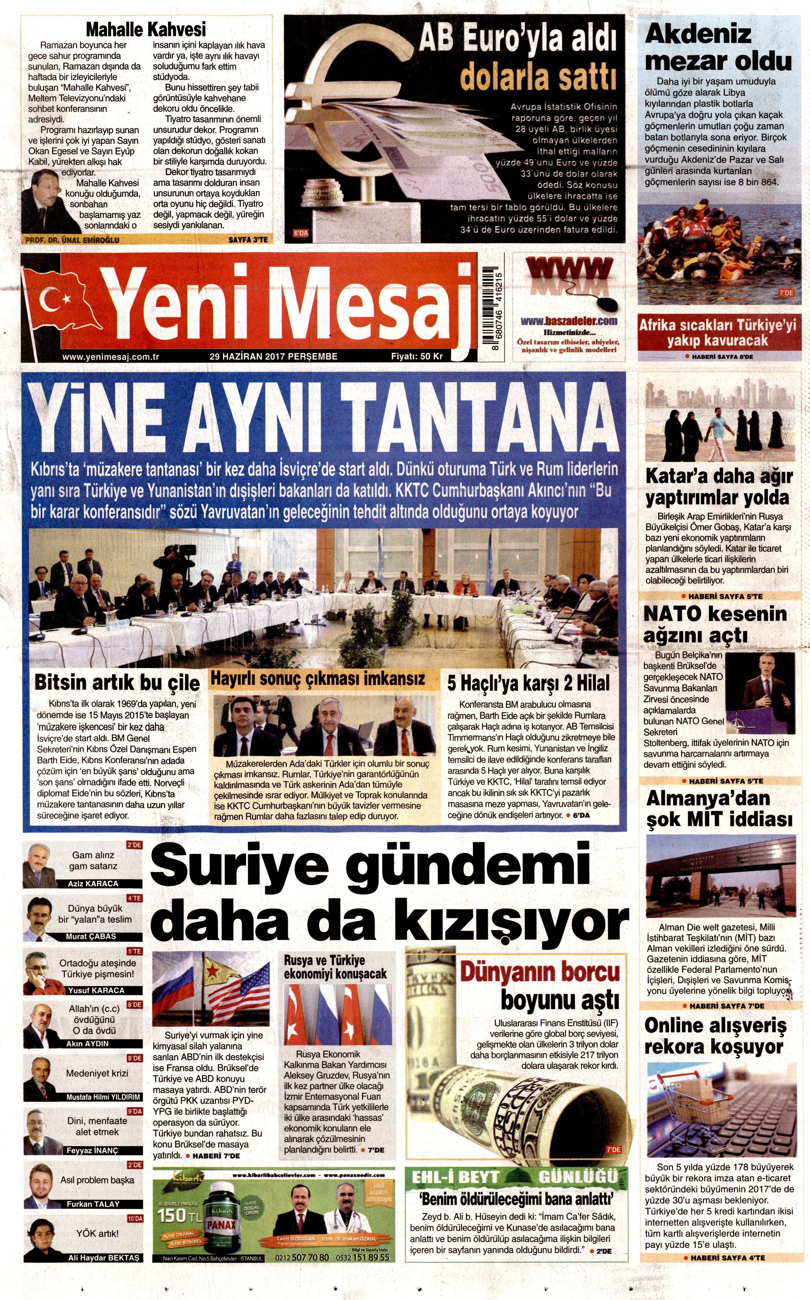 29 Haziran 2017 Perşembe gazete manşetleri - 27