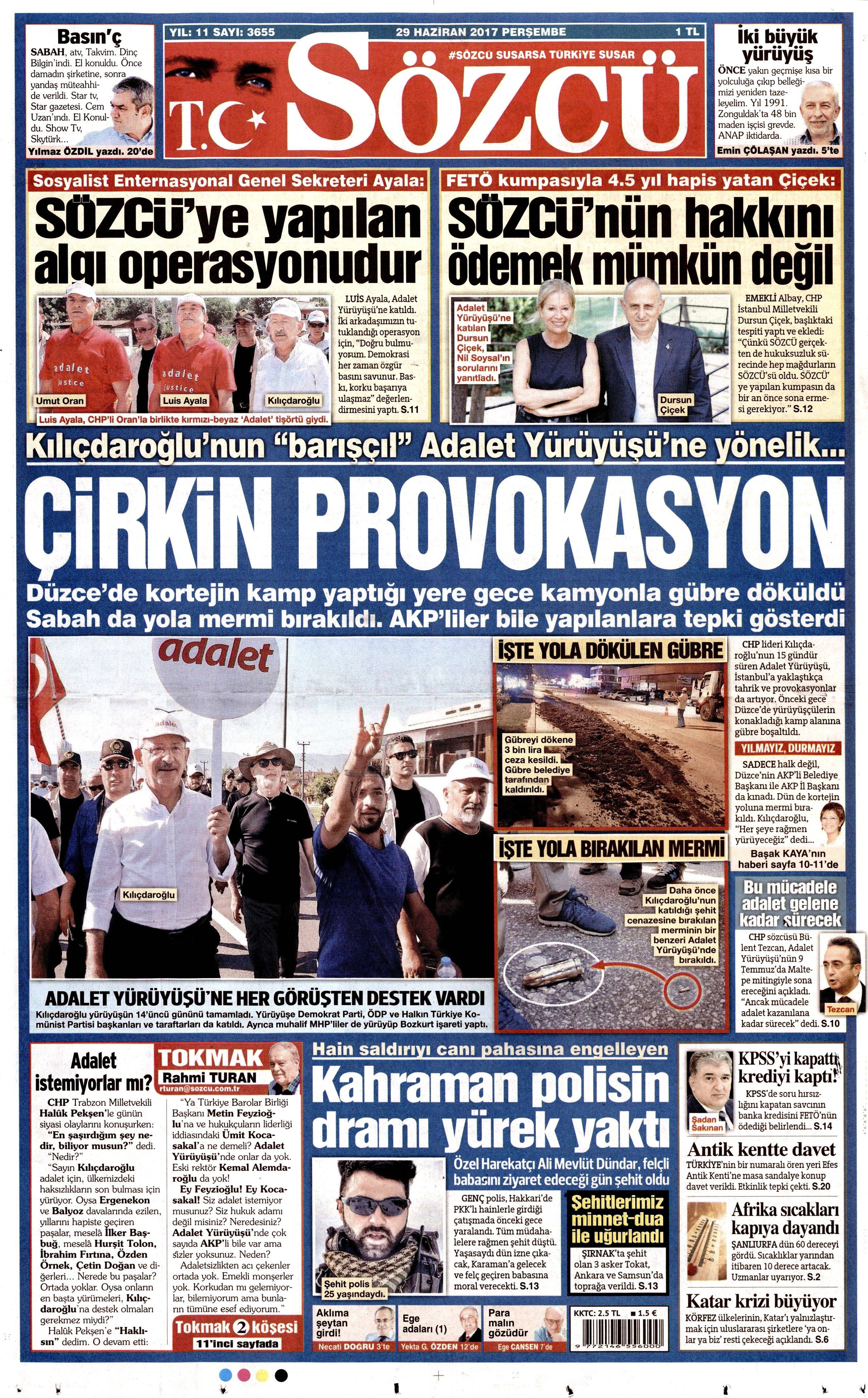 29 Haziran 2017 Perşembe gazete manşetleri - 19