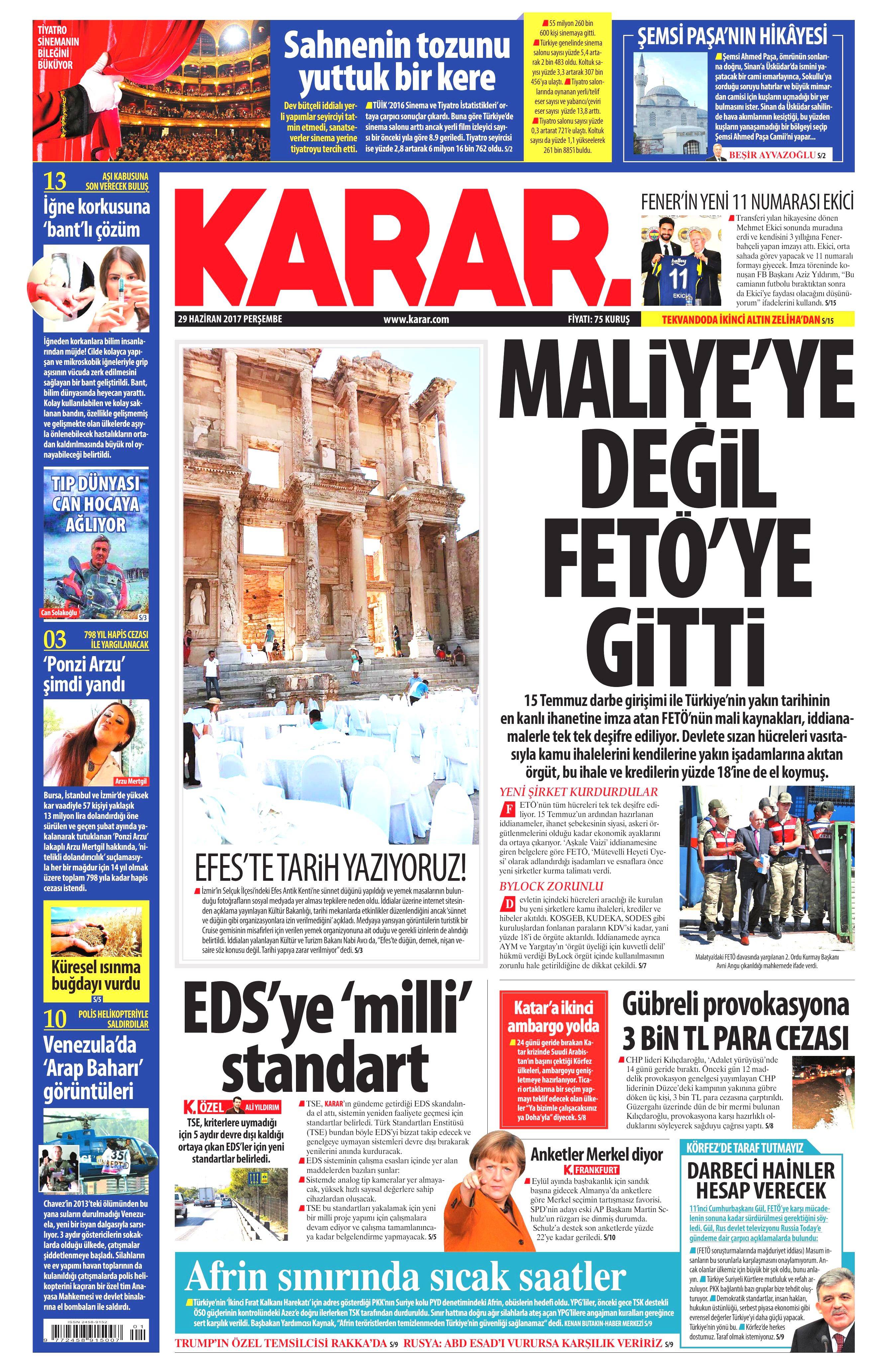 29 Haziran 2017 Perşembe gazete manşetleri - 12