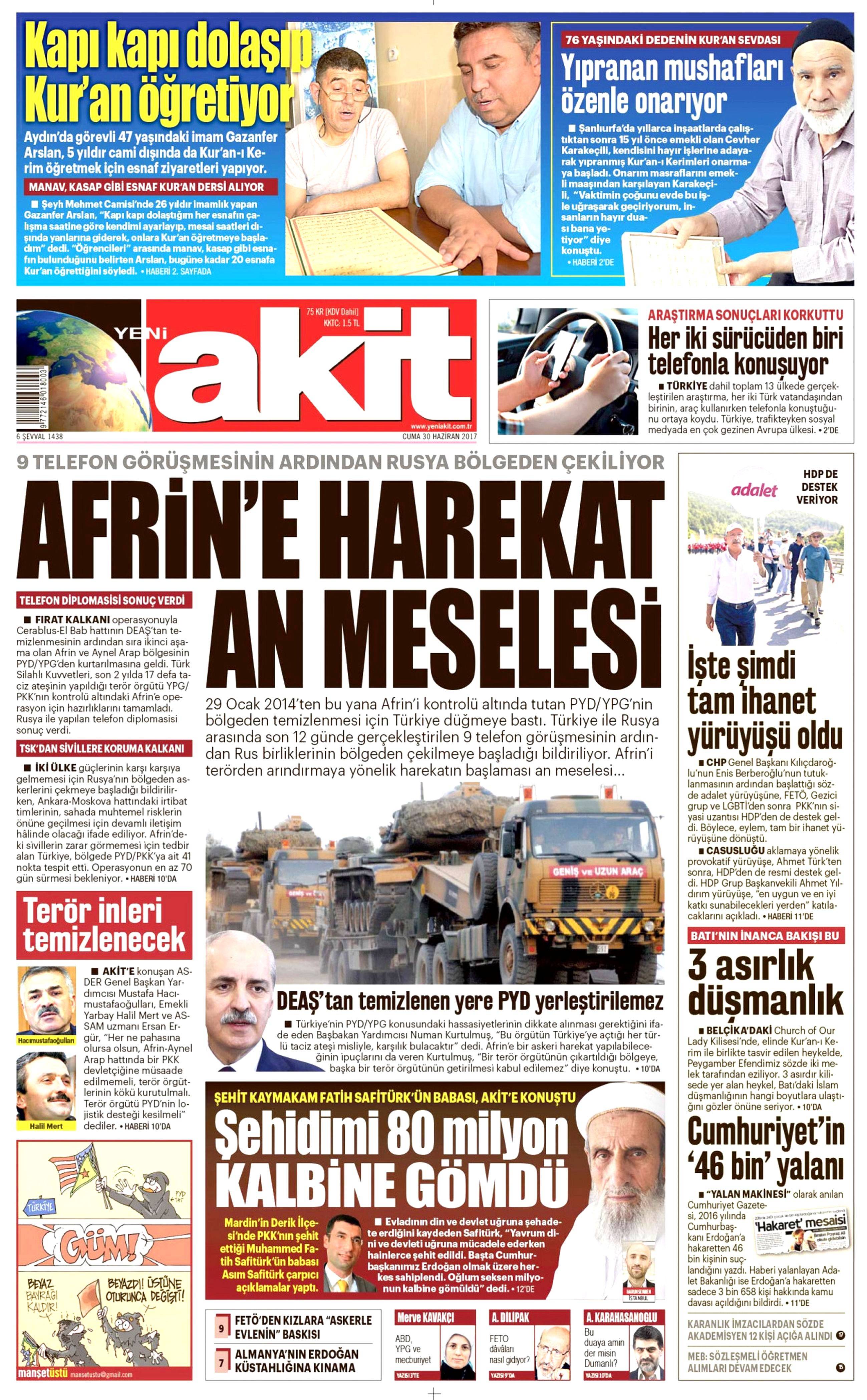 30 Haziran 2017 Cuma gazete manşetleri - 2