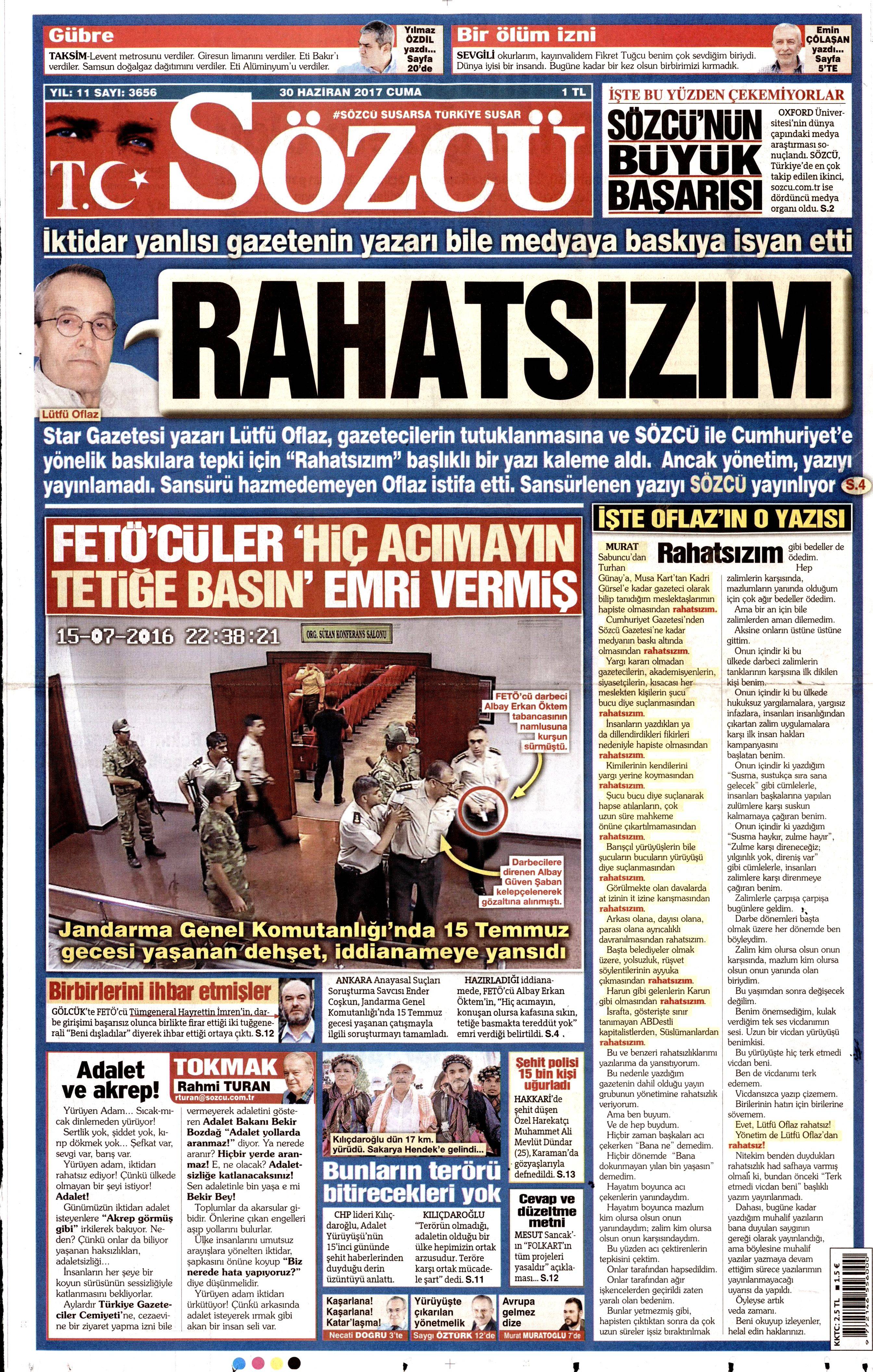 30 Haziran 2017 Cuma gazete manşetleri - 19