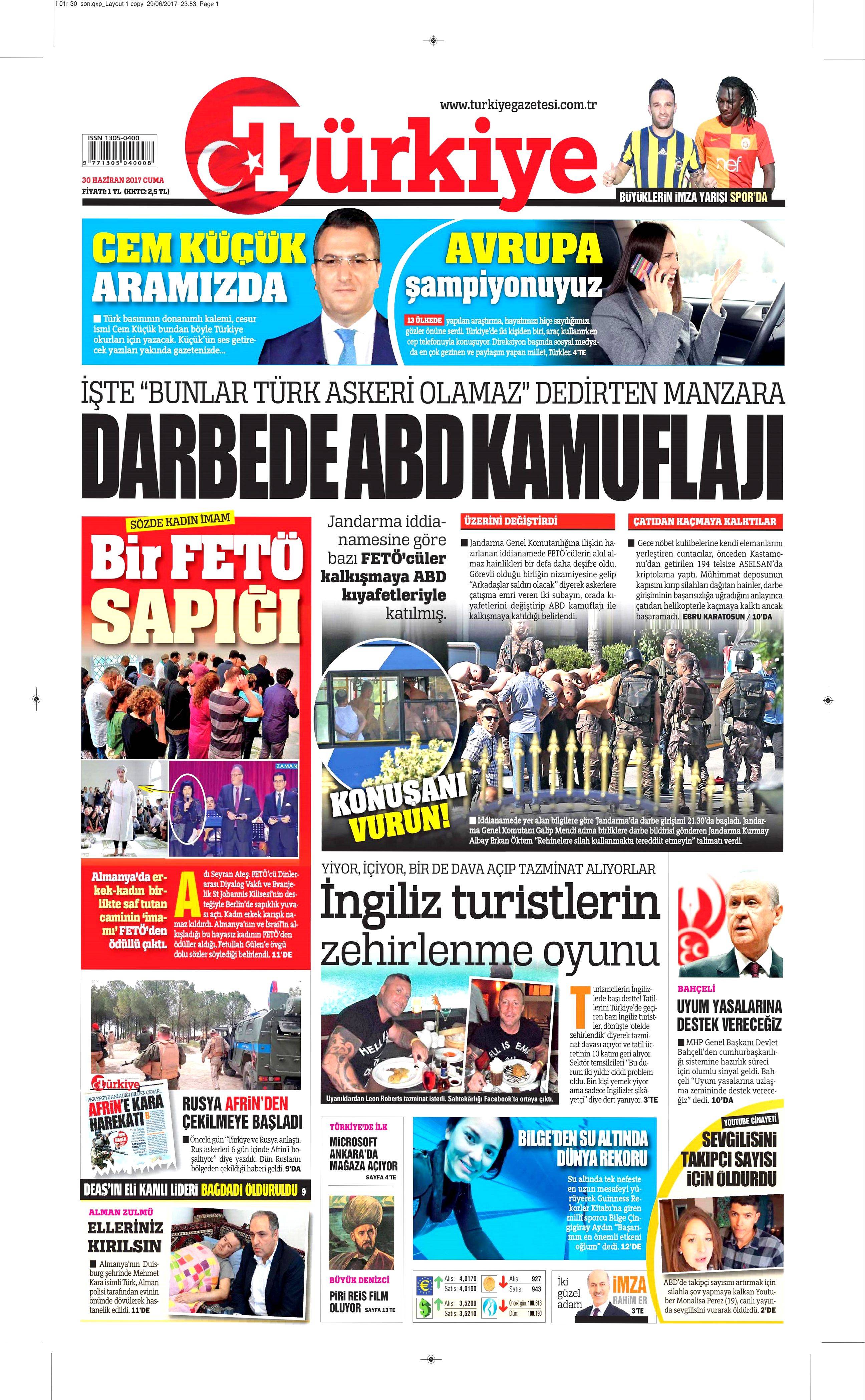 30 Haziran 2017 Cuma gazete manşetleri - 22