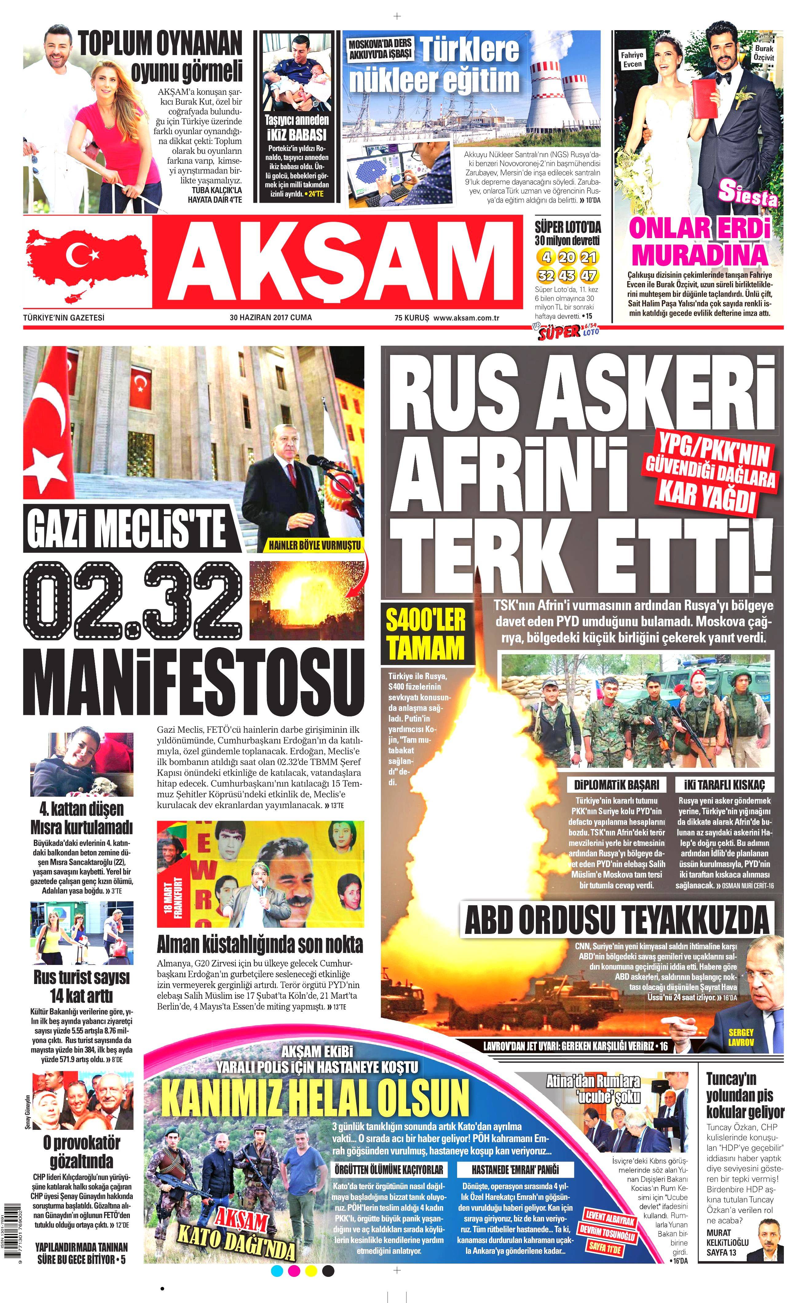 30 Haziran 2017 Cuma gazete manşetleri - 1