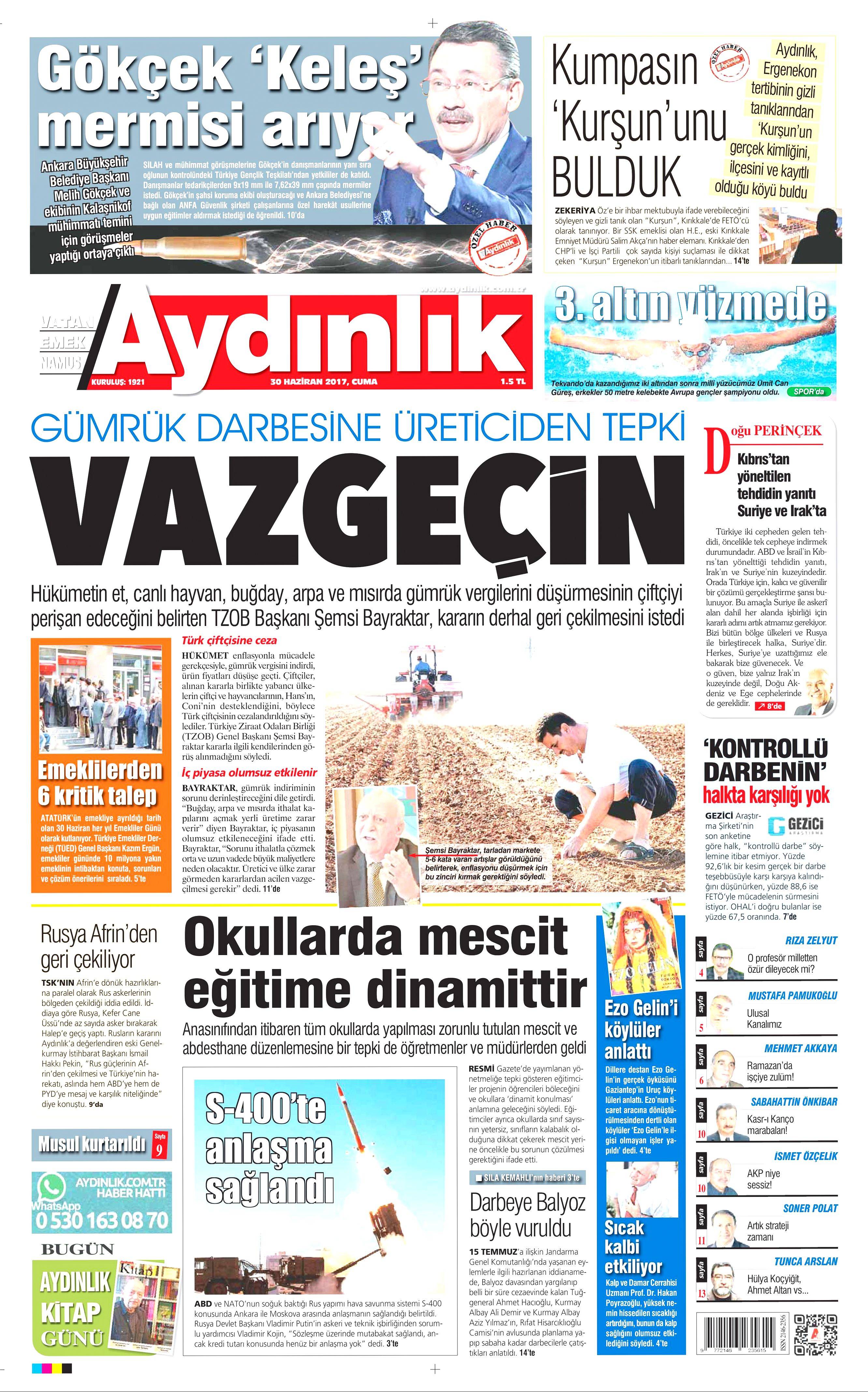 30 Haziran 2017 Cuma gazete manşetleri - 3