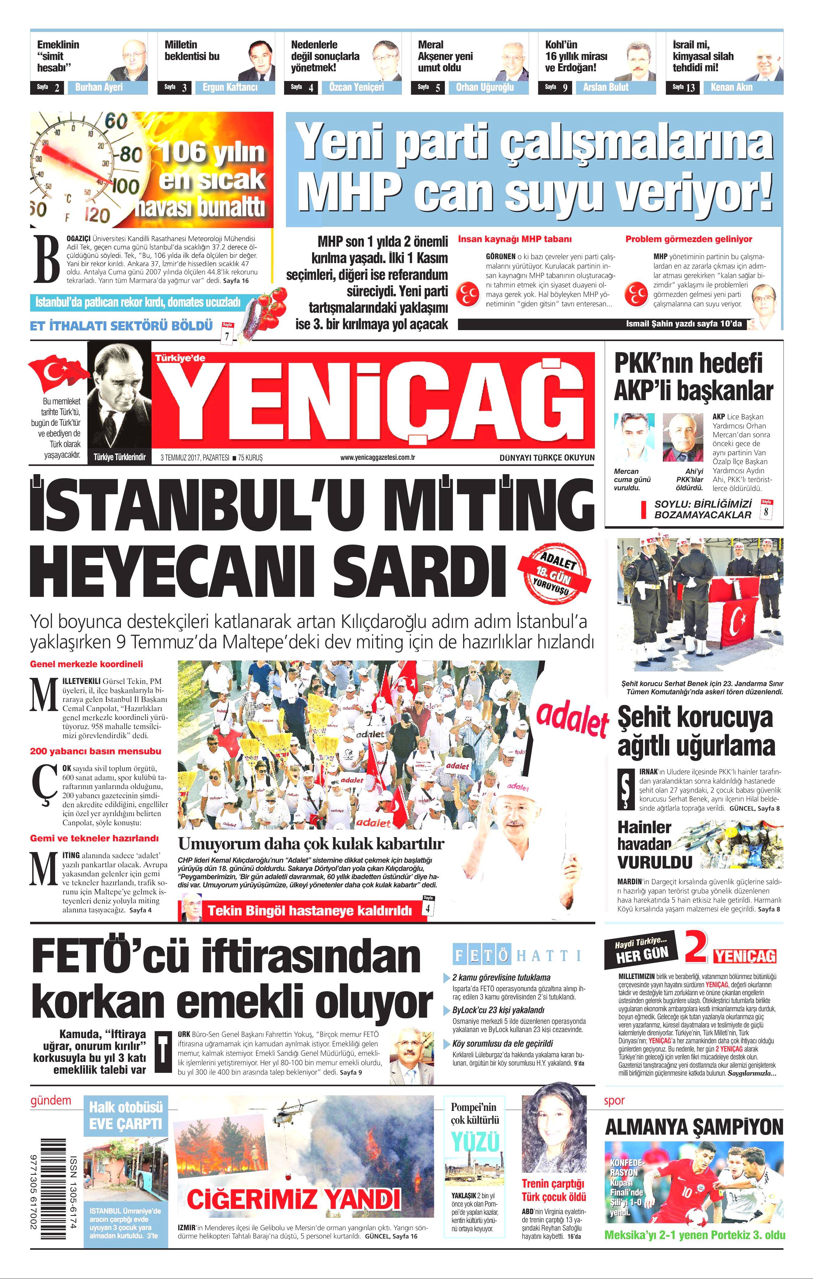 3 Temmuz 2017 Pazartesi gazete manşetleri - 24