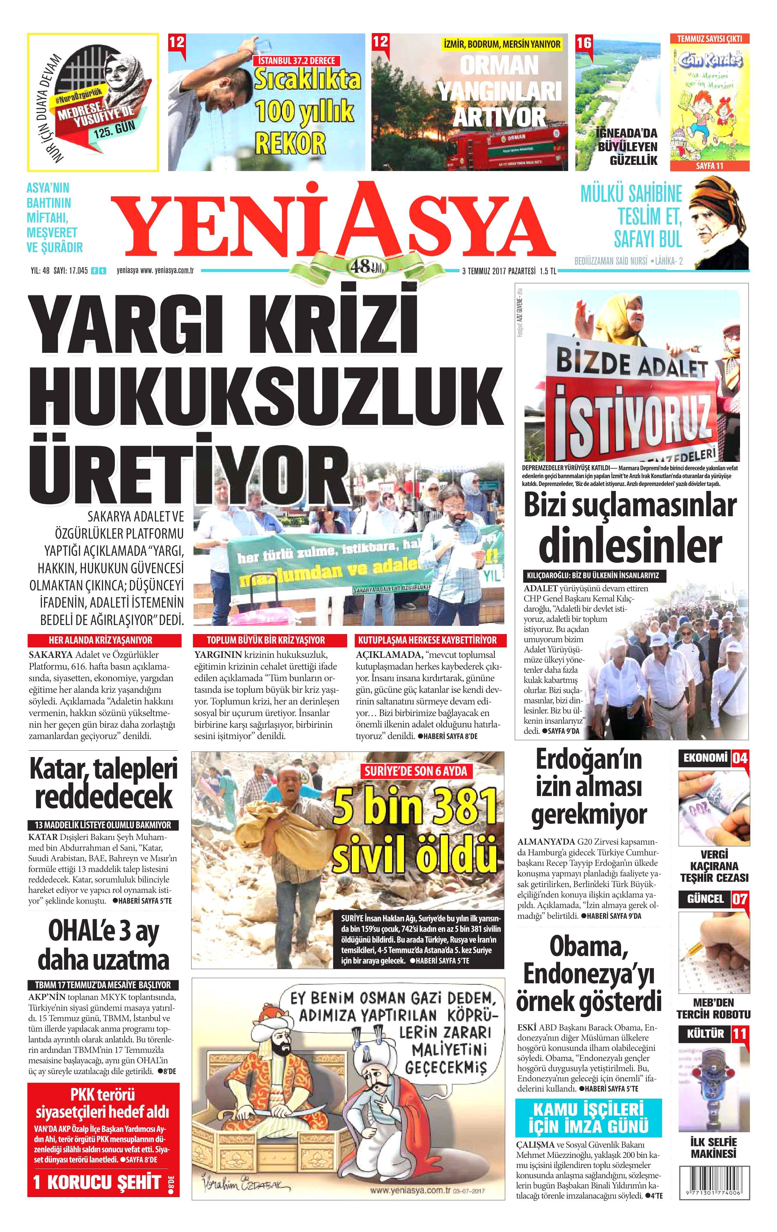 3 Temmuz 2017 Pazartesi gazete manşetleri - 22