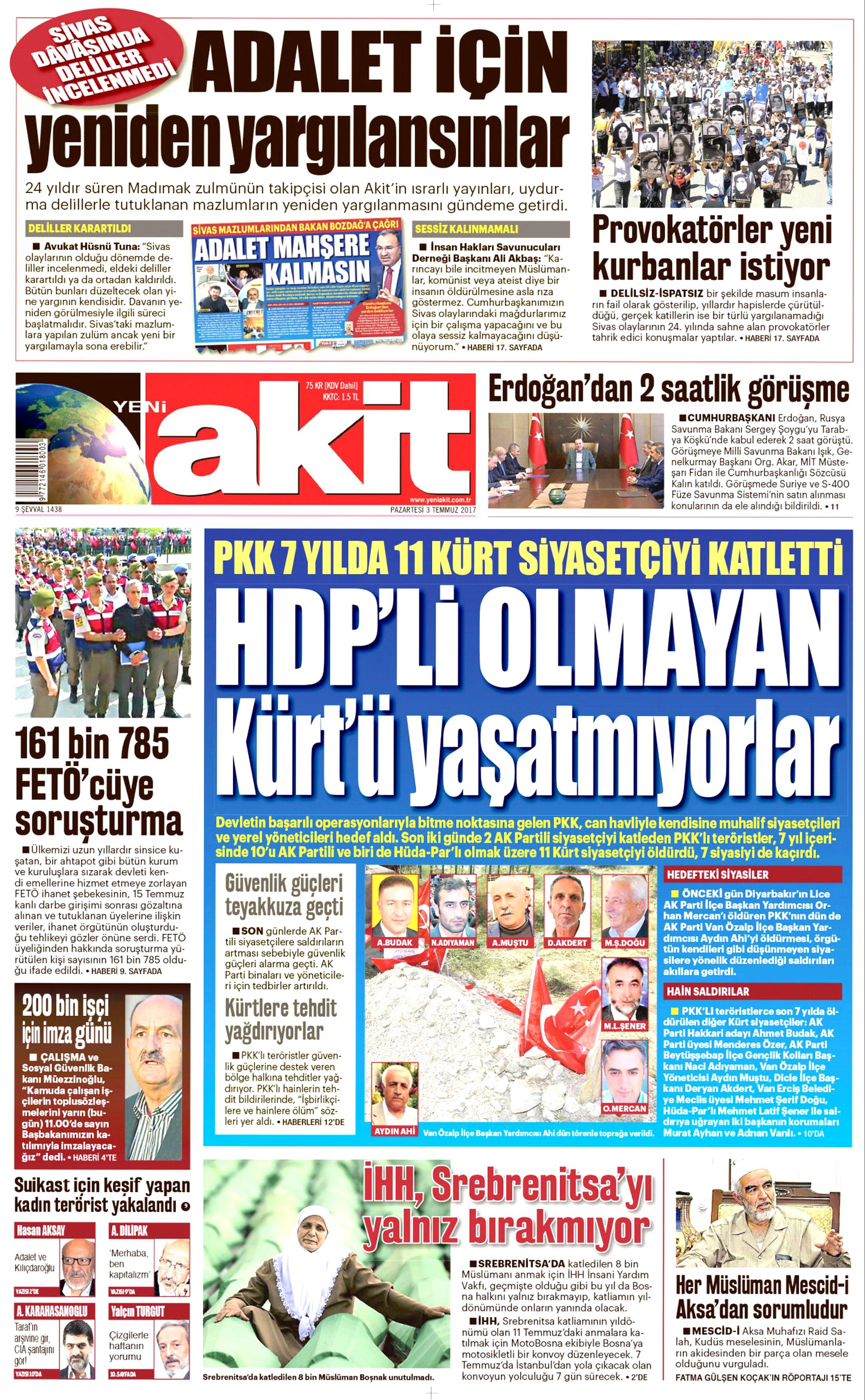 3 Temmuz 2017 Pazartesi gazete manşetleri - 2