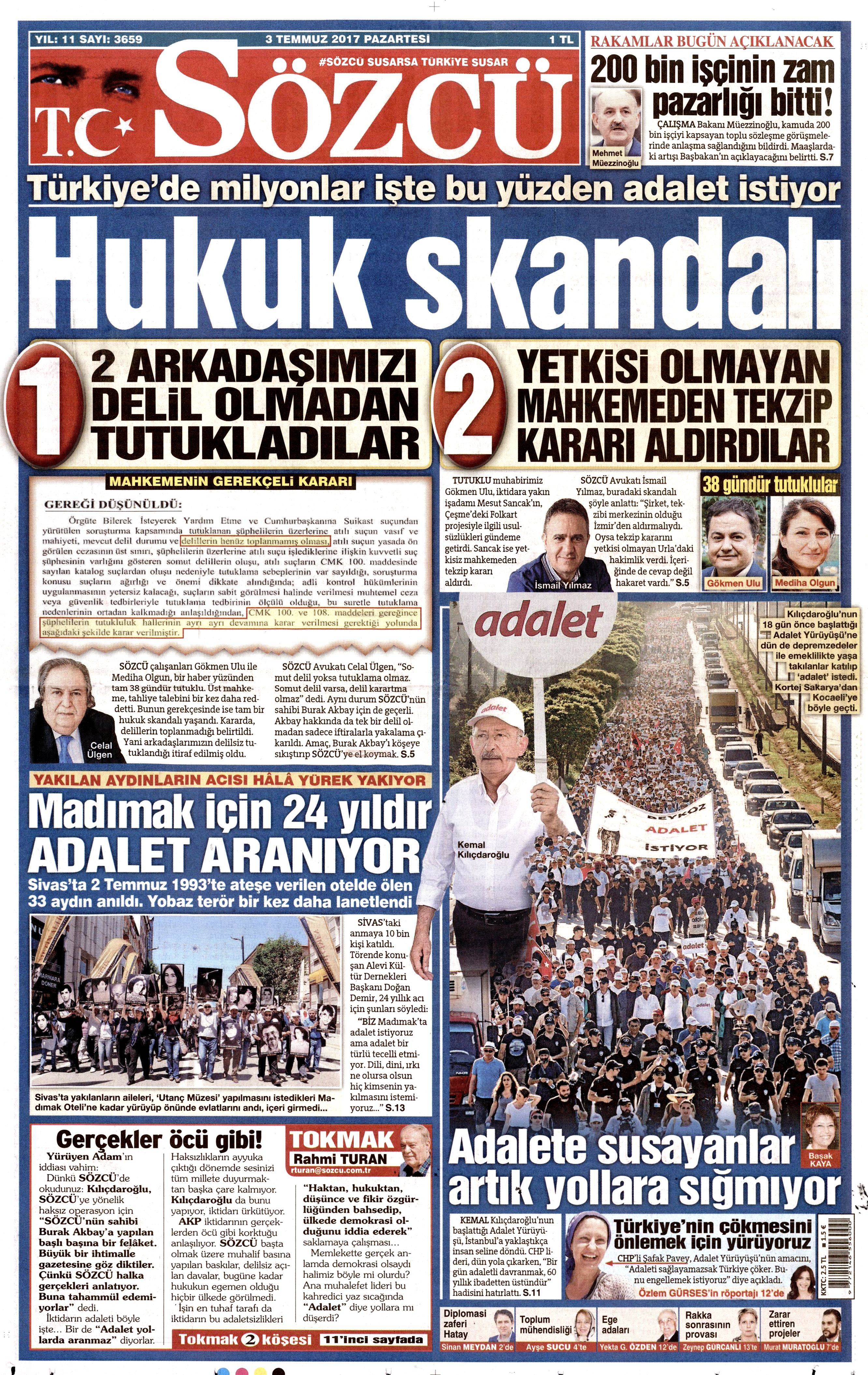 3 Temmuz 2017 Pazartesi gazete manşetleri - 18