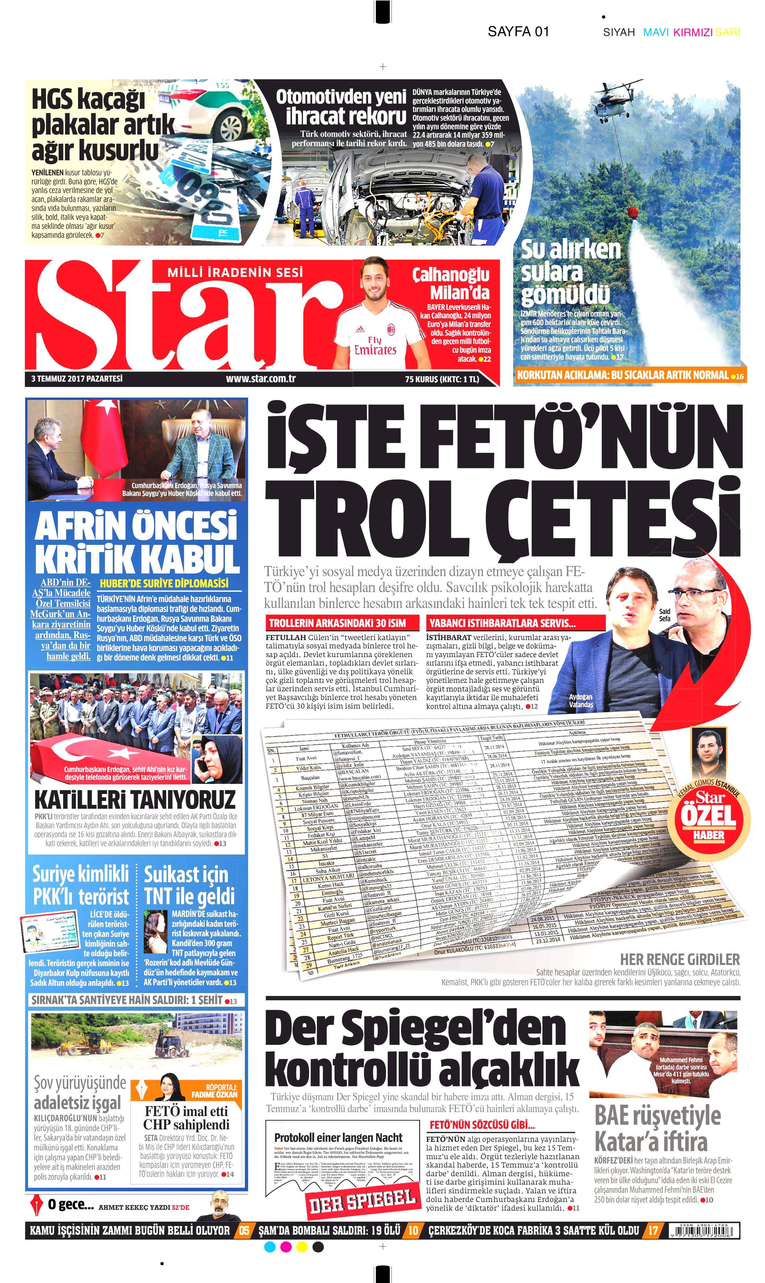 3 Temmuz 2017 Pazartesi gazete manşetleri - 17
