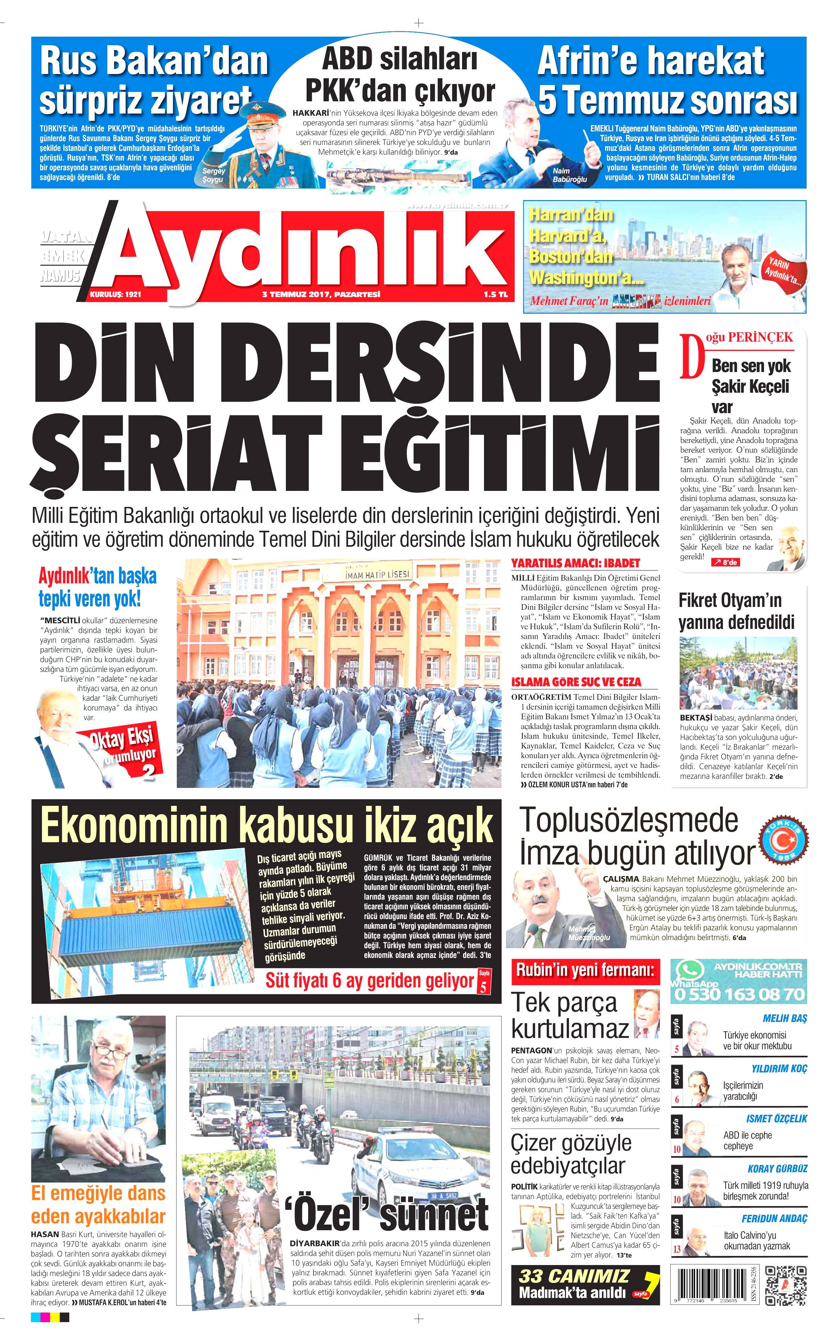 3 Temmuz 2017 Pazartesi gazete manşetleri - 3