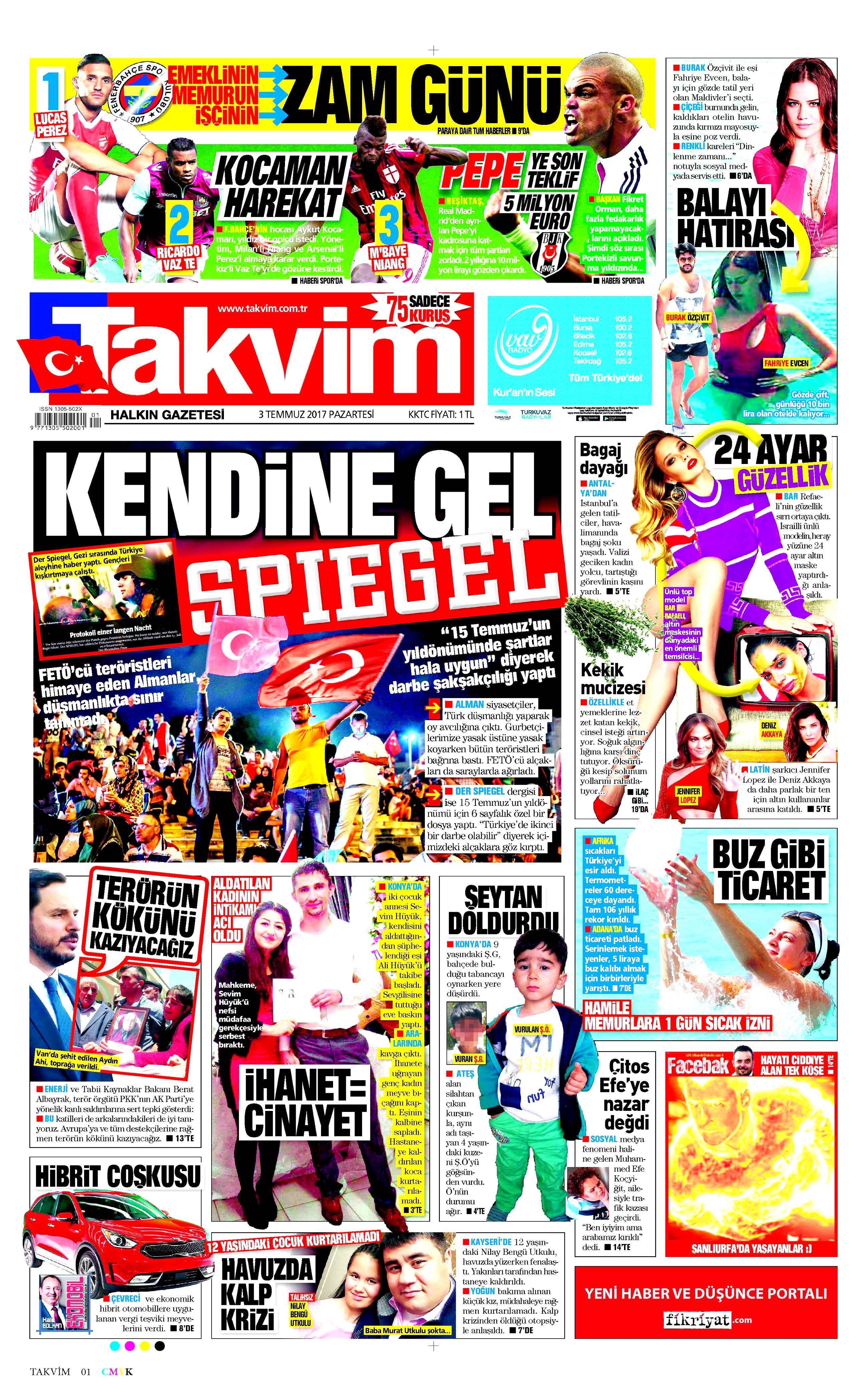 3 Temmuz 2017 Pazartesi gazete manşetleri - 19