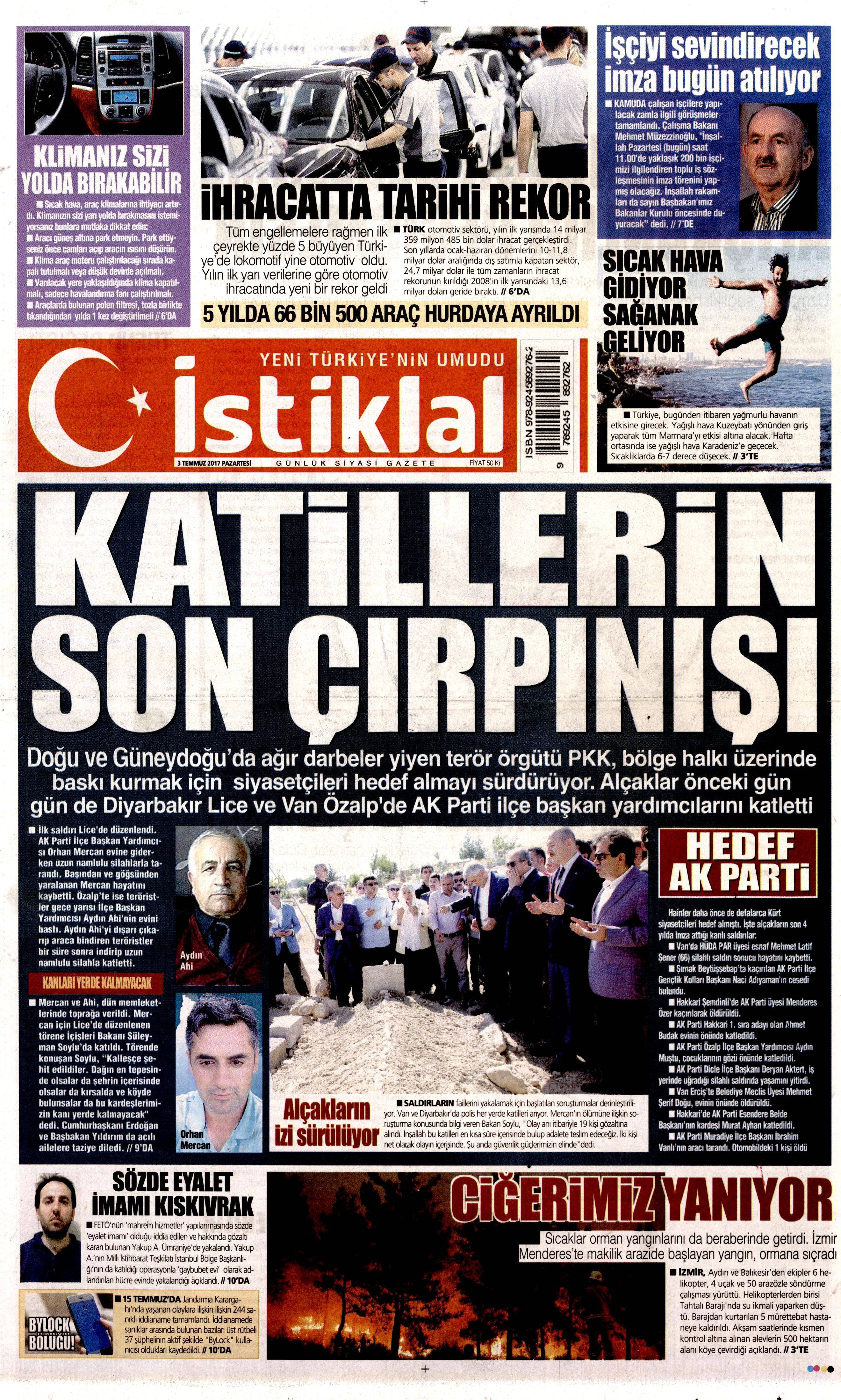 3 Temmuz 2017 Pazartesi gazete manşetleri - 11