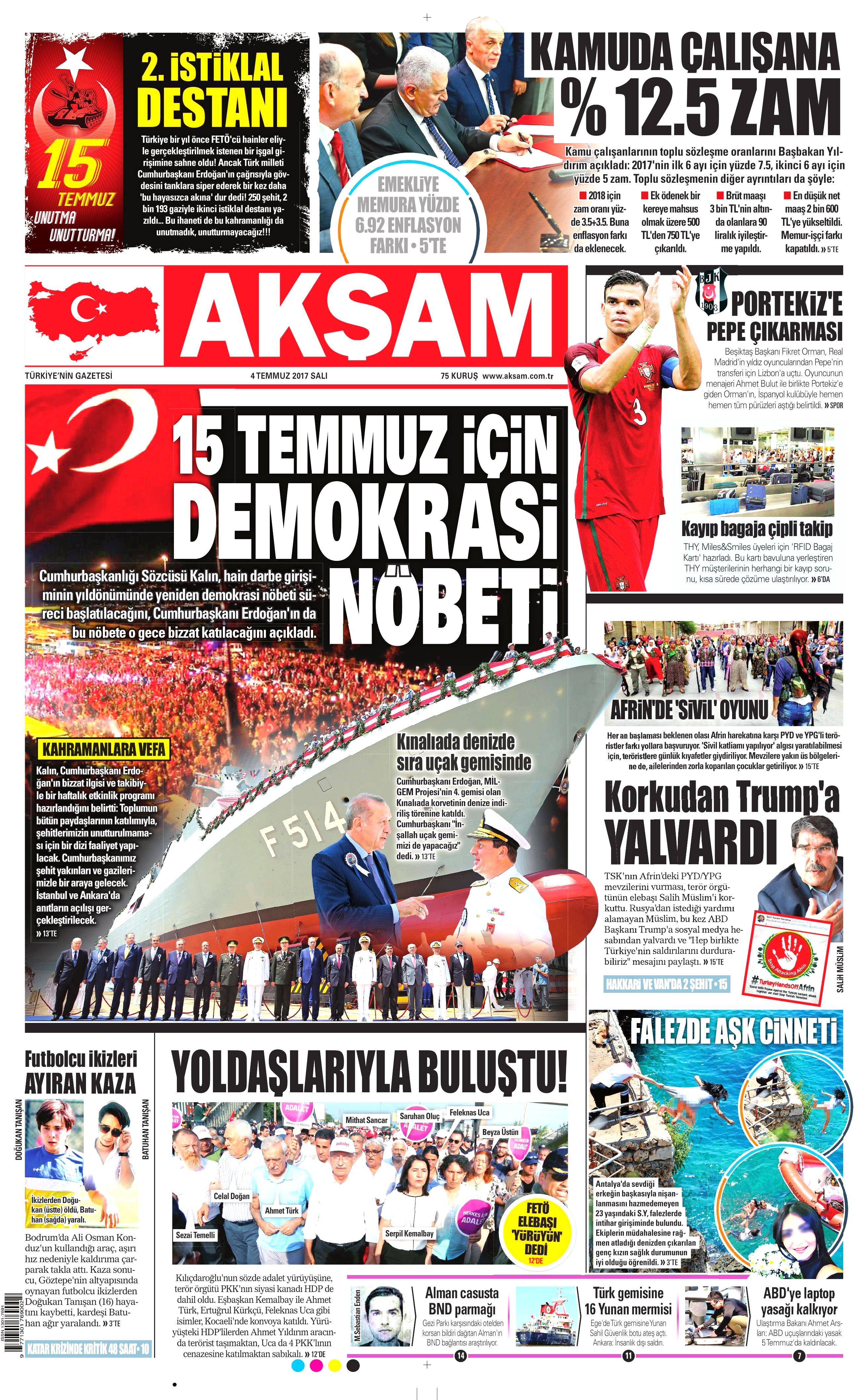 4 Temmuz 2017 Salı gazete manşetleri - 1