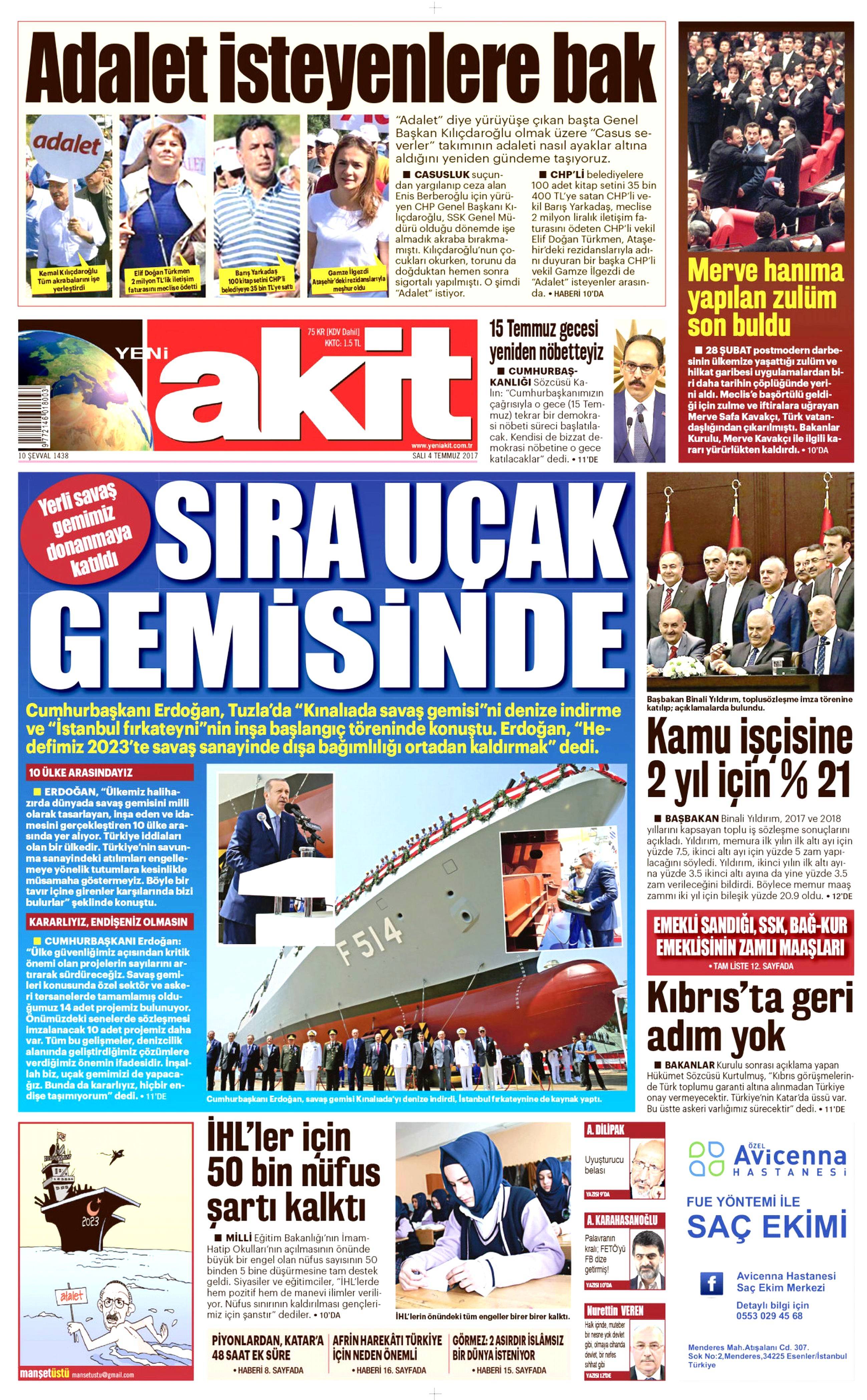 4 Temmuz 2017 Salı gazete manşetleri - 2