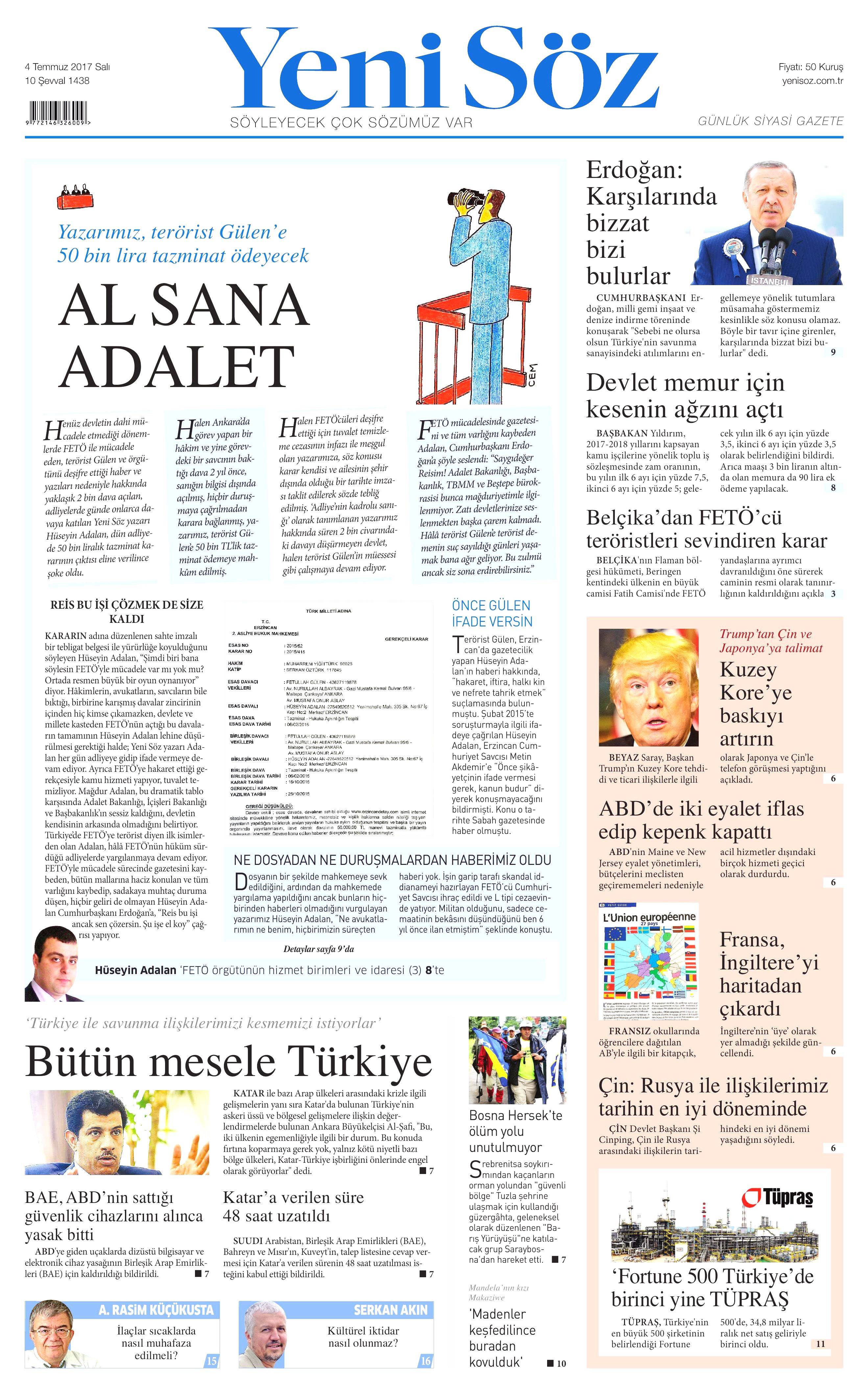 4 Temmuz 2017 Salı gazete manşetleri - 28