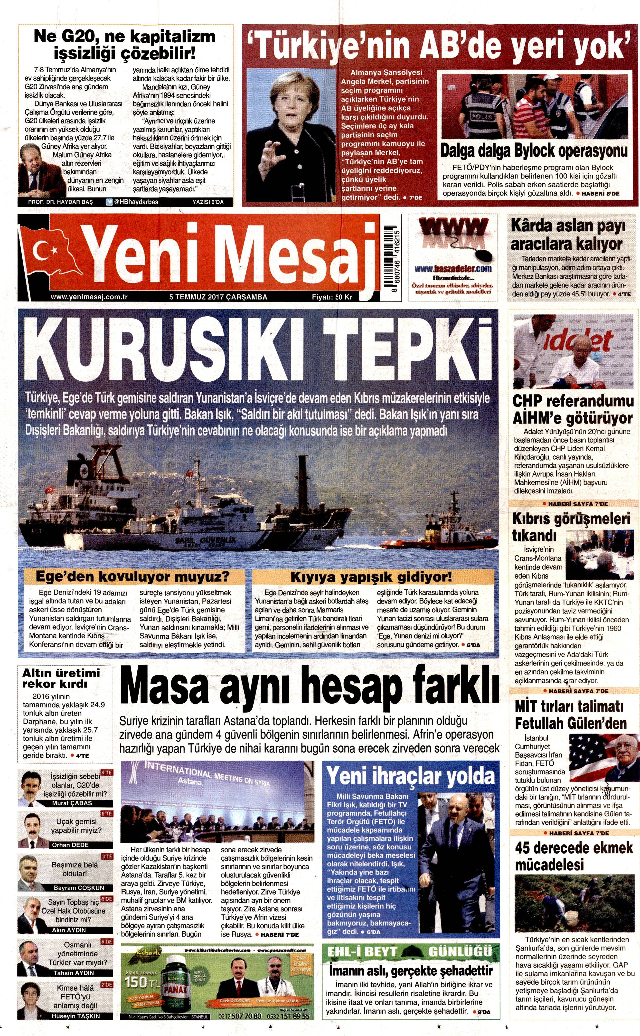 5 Temmuz 2017 Çarşamba gazete manşetleri - 23