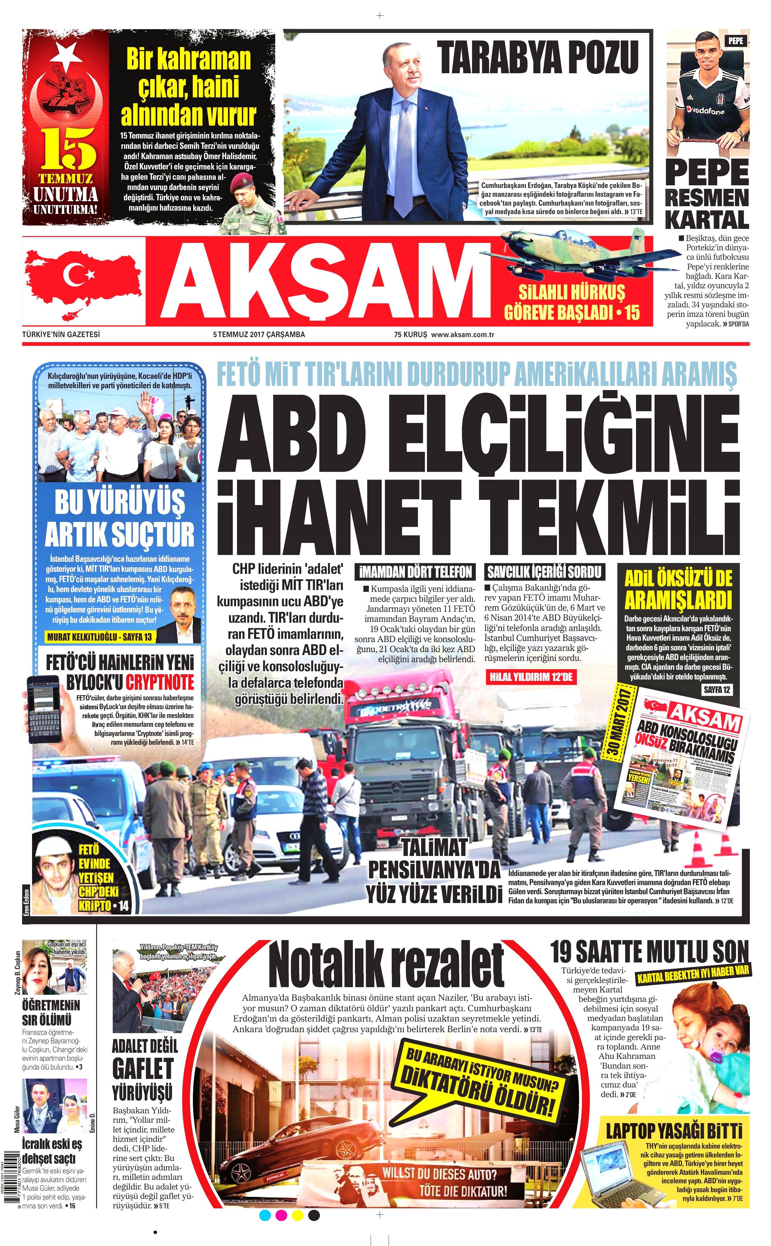 5 Temmuz 2017 Çarşamba gazete manşetleri - 1