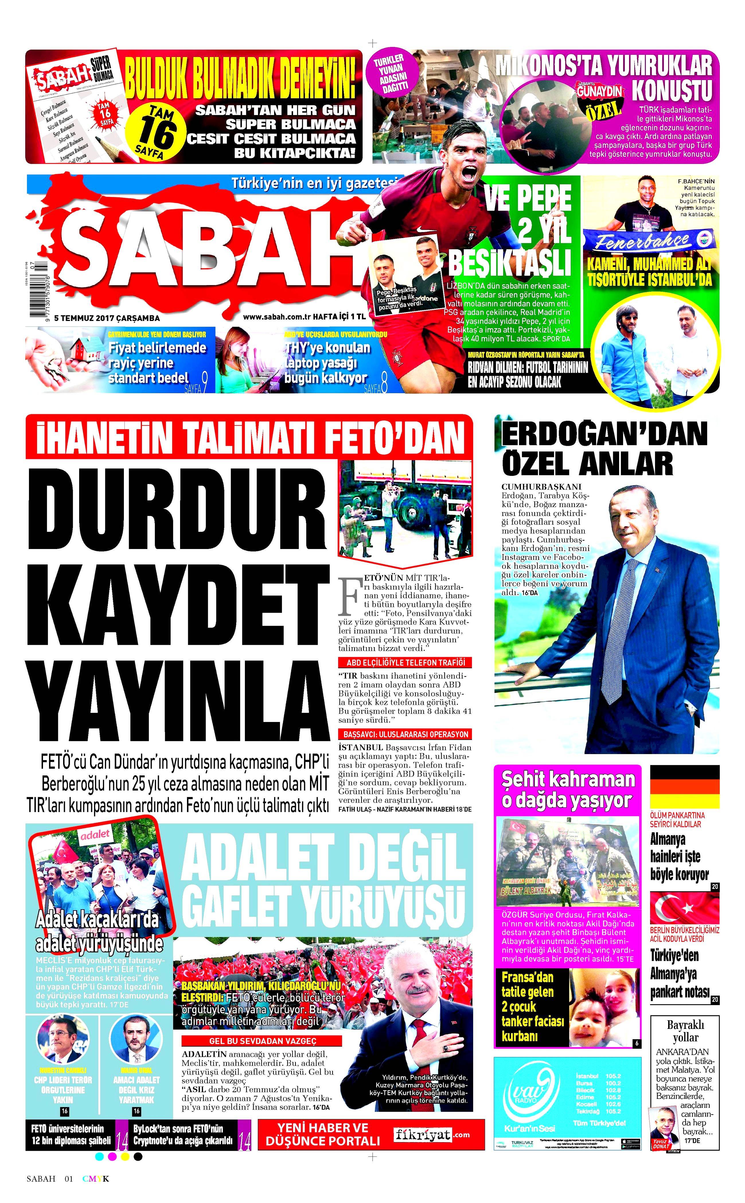 5 Temmuz 2017 Çarşamba gazete manşetleri - 14