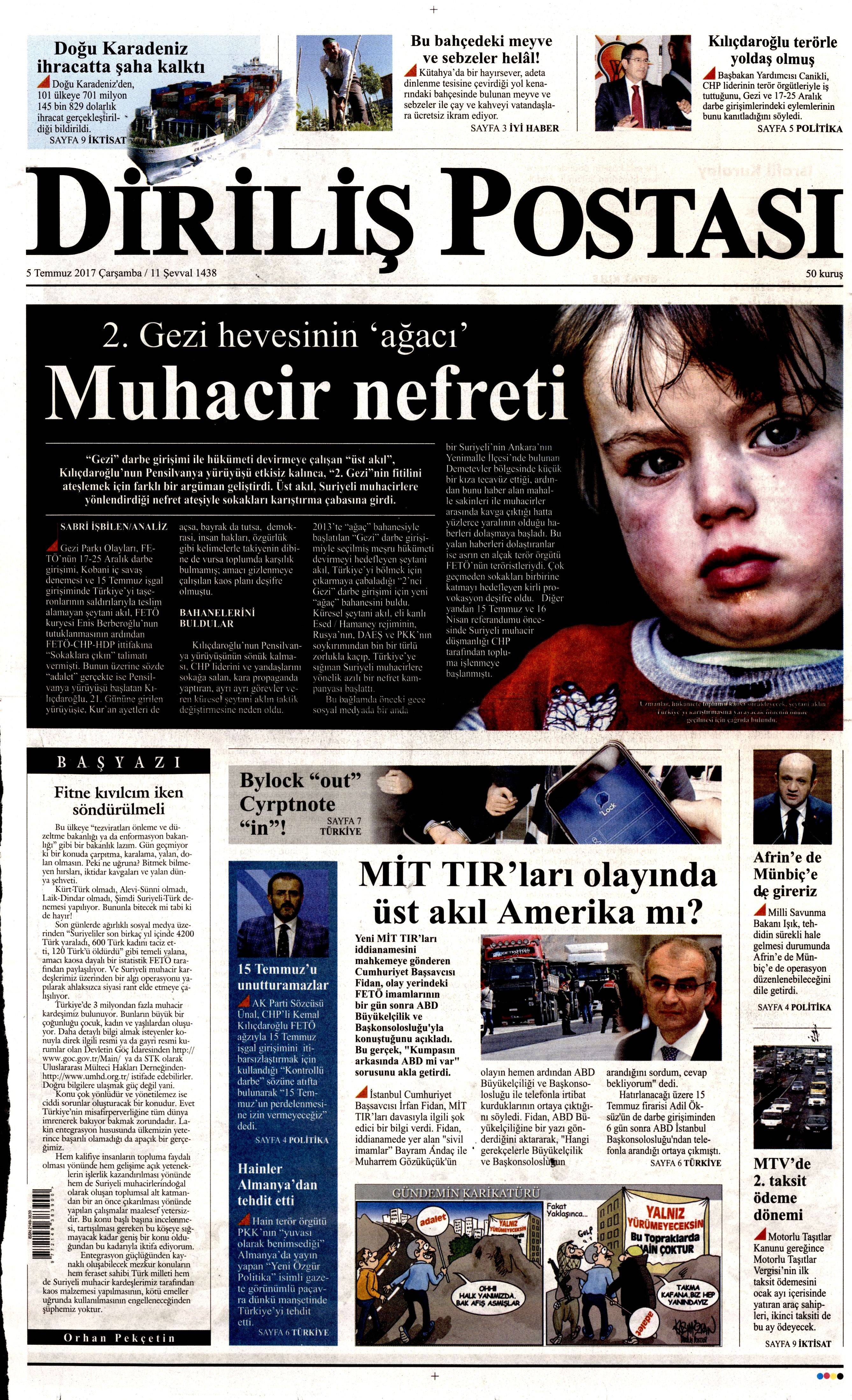 5 Temmuz 2017 Çarşamba gazete manşetleri - 3
