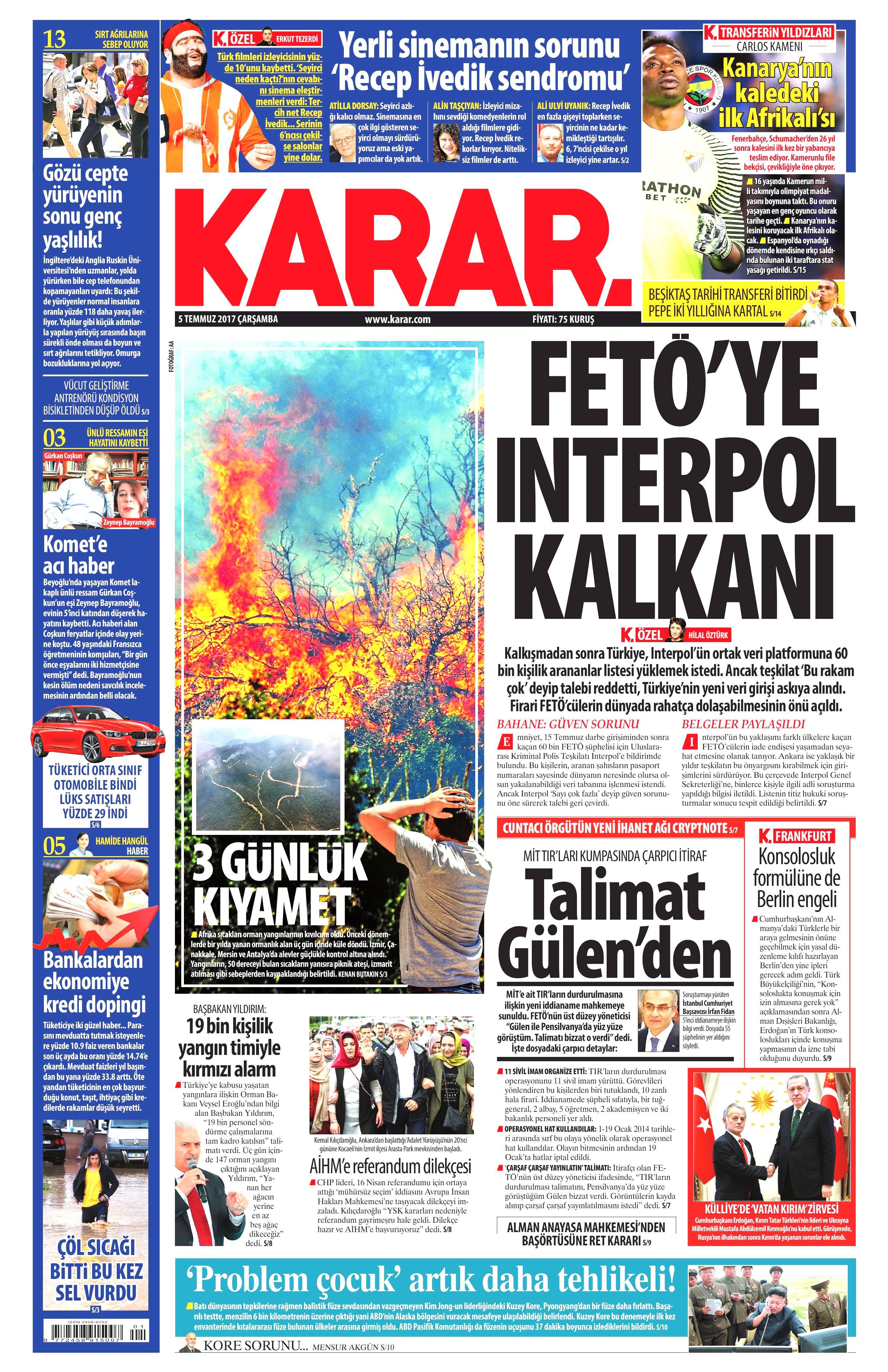 5 Temmuz 2017 Çarşamba gazete manşetleri - 8