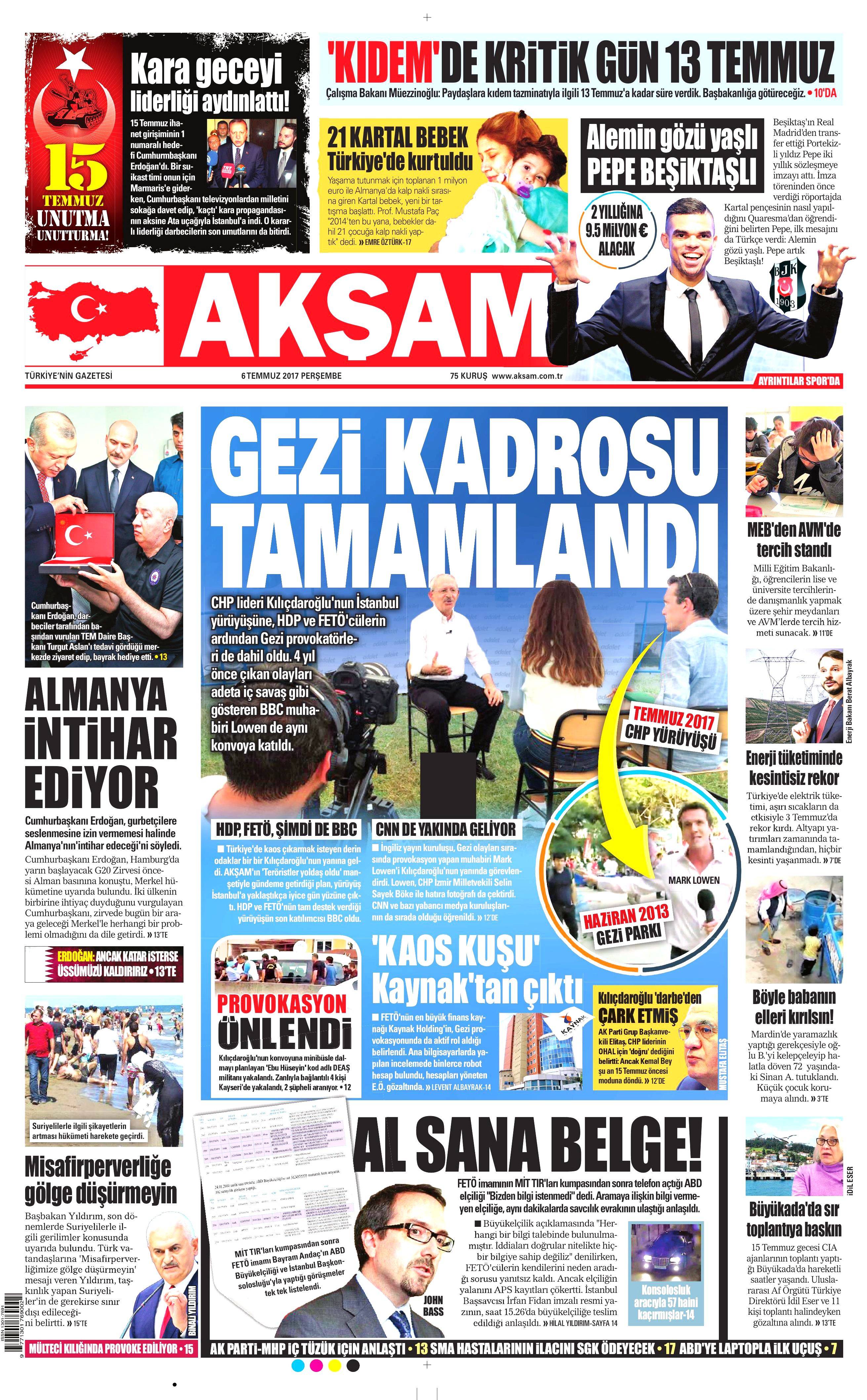 6 Temmuz 2017 Perşembe gazete manşetleri - 1