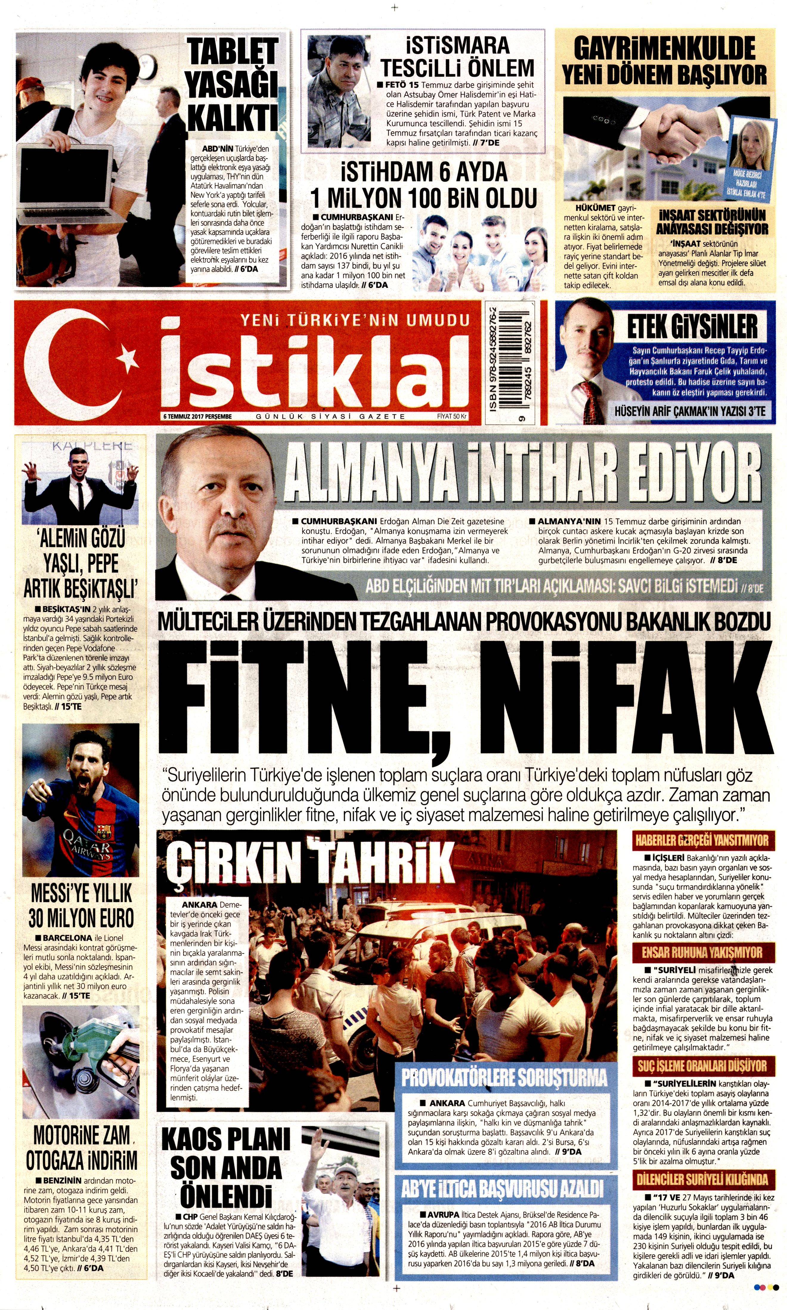 6 Temmuz 2017 Perşembe gazete manşetleri - 7