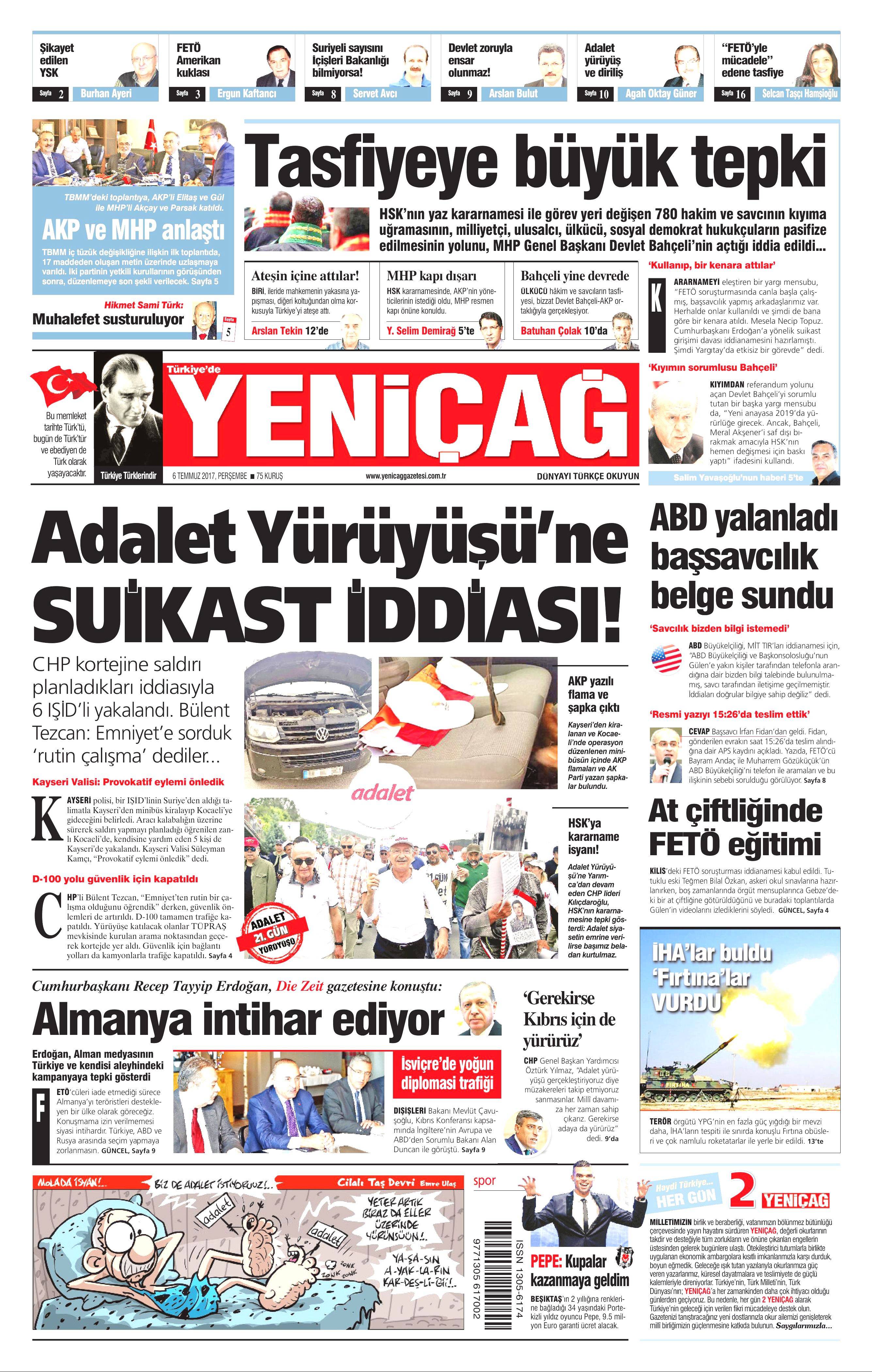 6 Temmuz 2017 Perşembe gazete manşetleri - 21